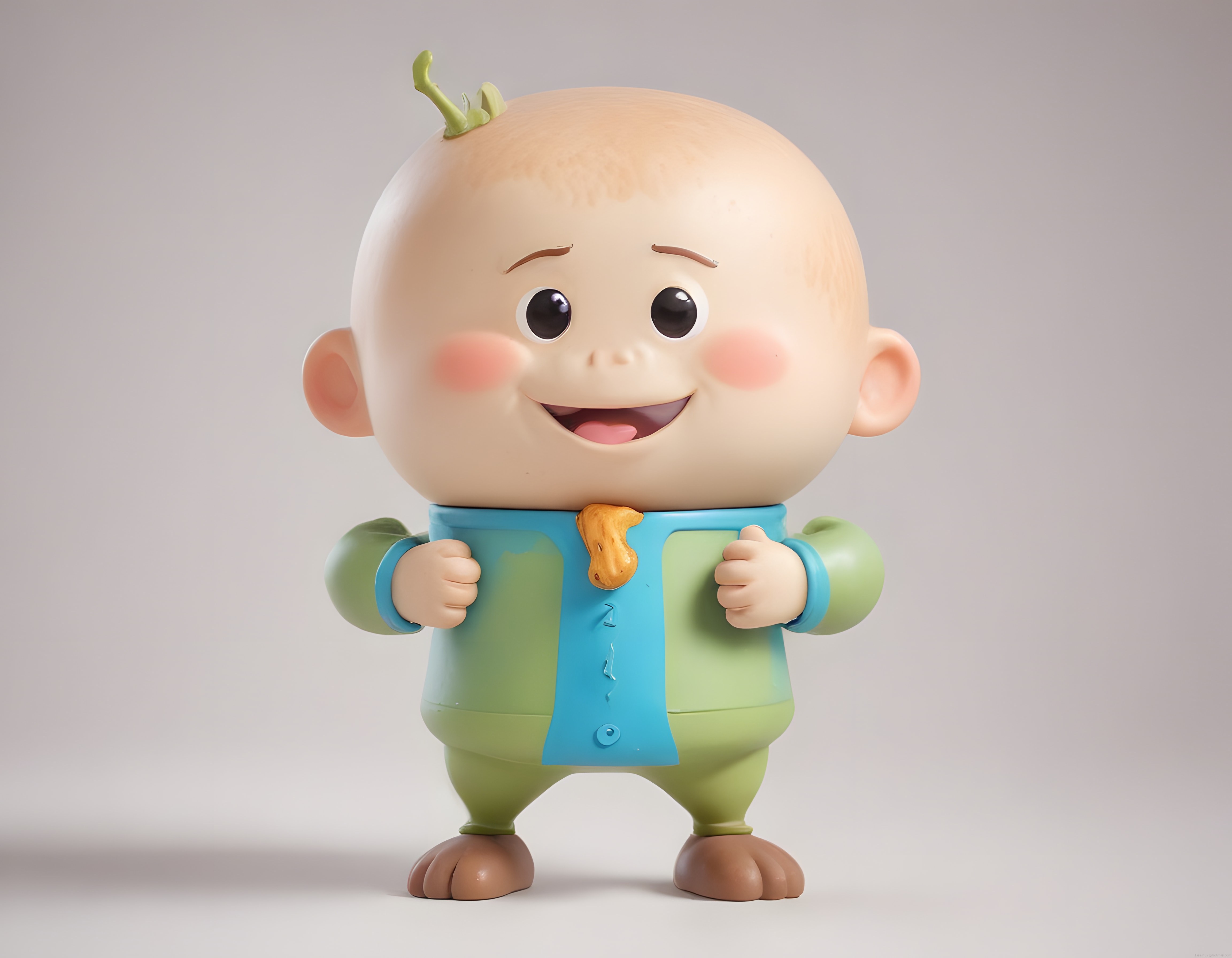 Kafasında Minik Bitki Sürgünü Olan Sevimli 3D Animasyon Bebek Karakteri Tasarımı