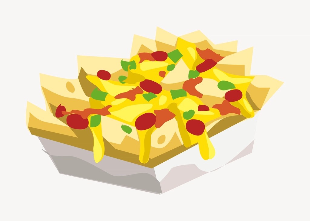 Kağıt kasede peynirli ve soslu nachos: canlı vektörel meksika atıştırmalığı