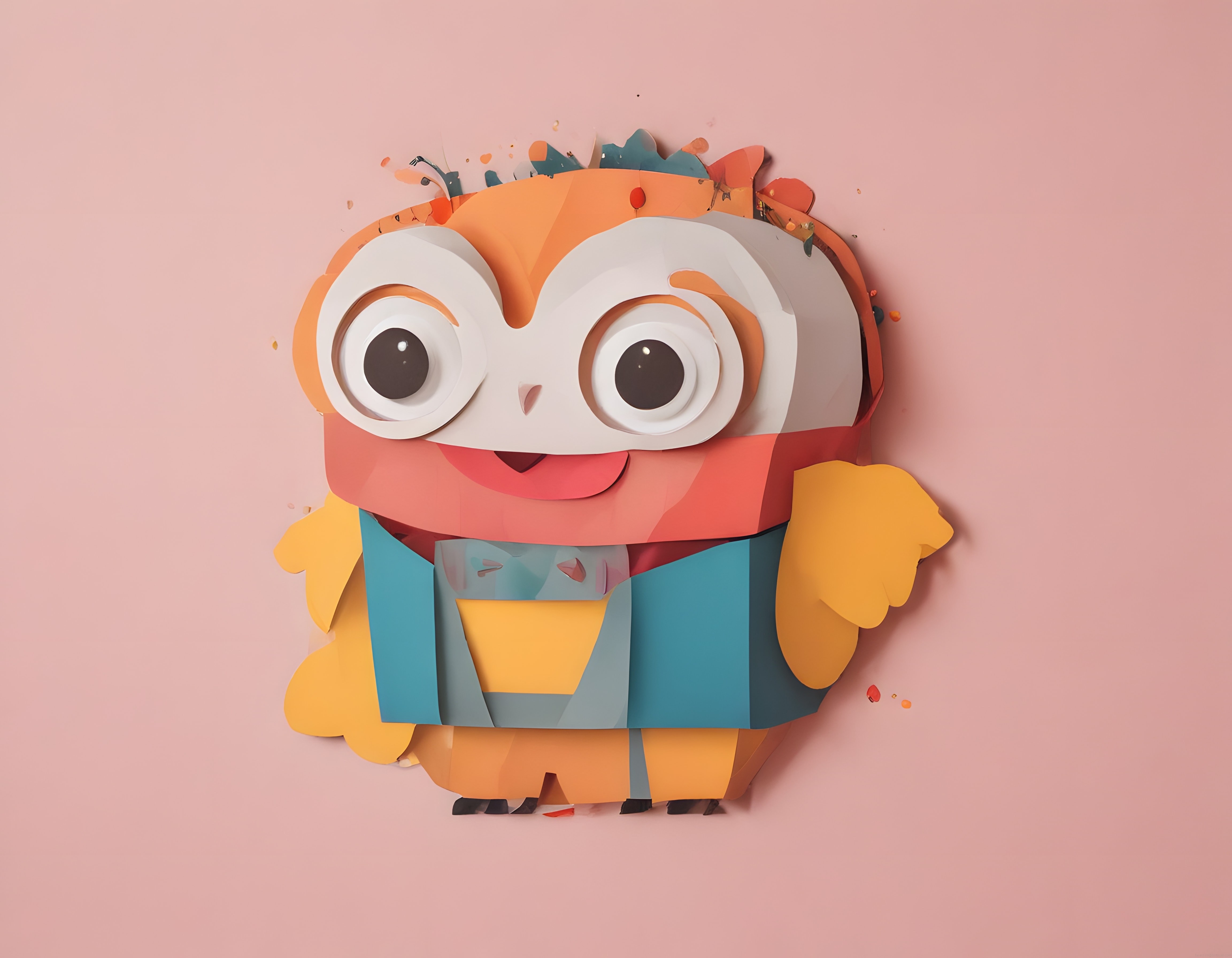 Kağıt sanatı stilinde sevimli baykuş karakteri ve pastel renkli çocuk animasyonu