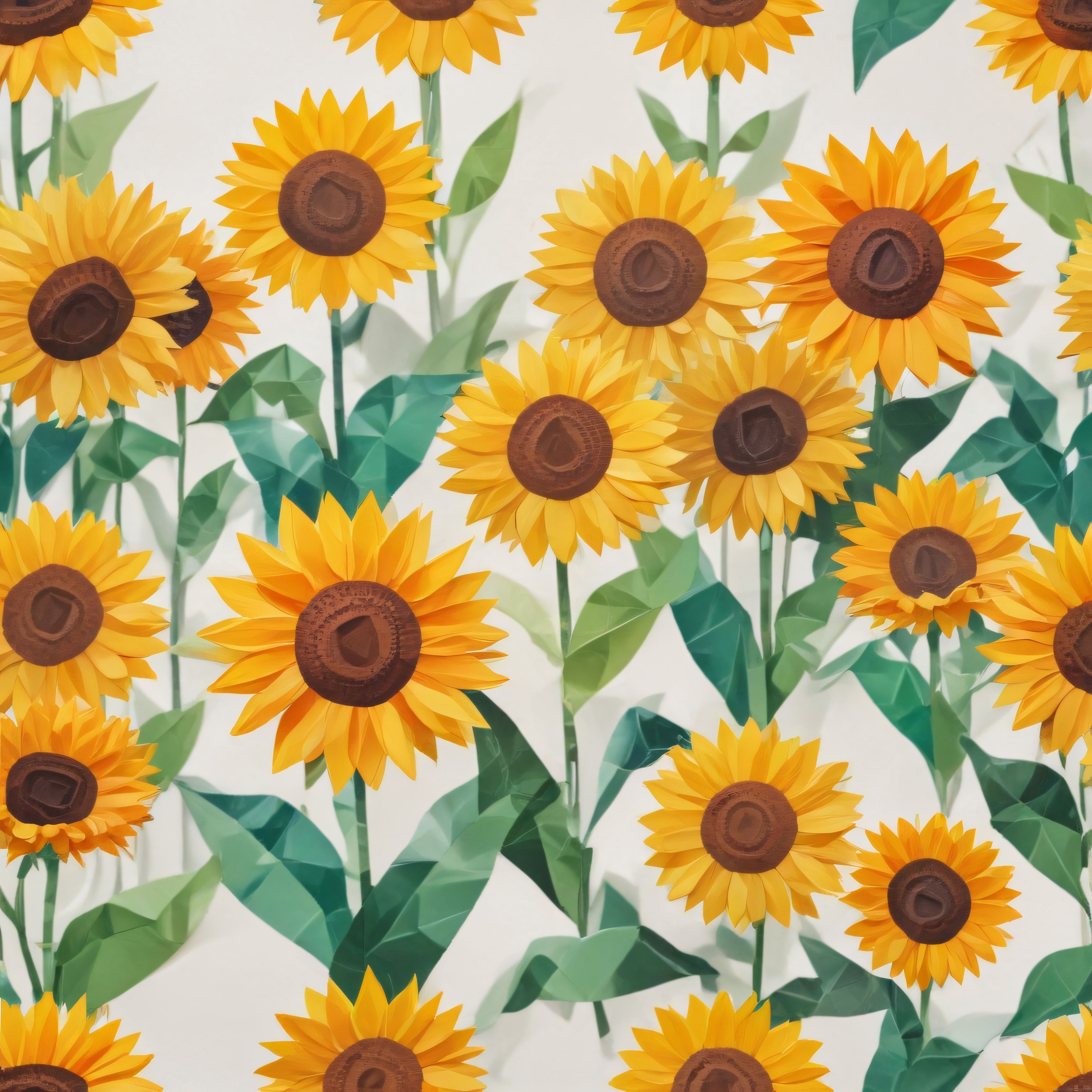 Kağıttan Katlanmış Ayçiçekler: Geometrik Origami Stili Canlı Floral Desen