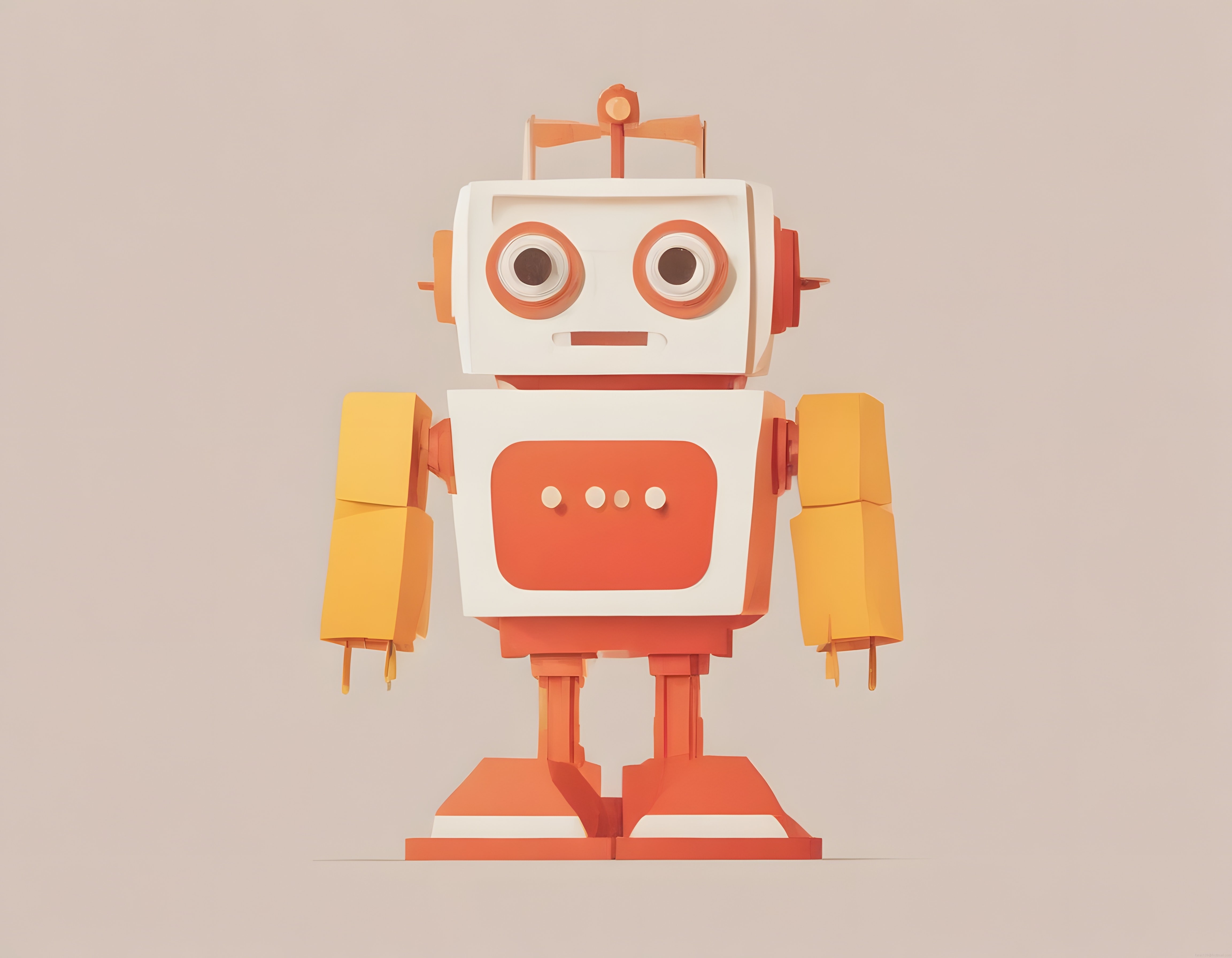 Kağıttan Retro Robot: Turuncu ve Sarı Tonlarında Sevimli Oyuncak Figürü