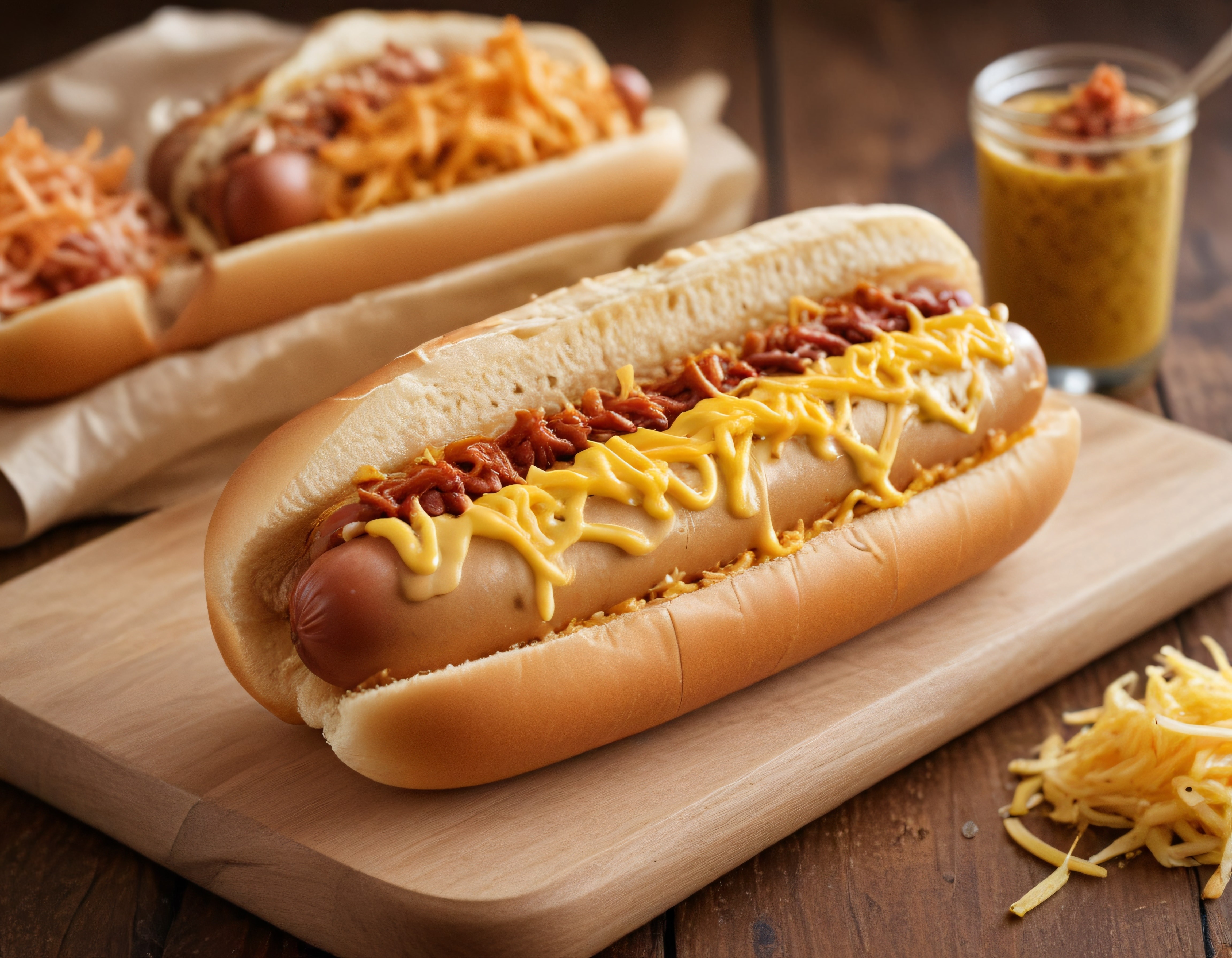 Kahvaltı İçin Cheddar Peynirli ve Barbekü Soslu Nefis Hot Dog Sunumu