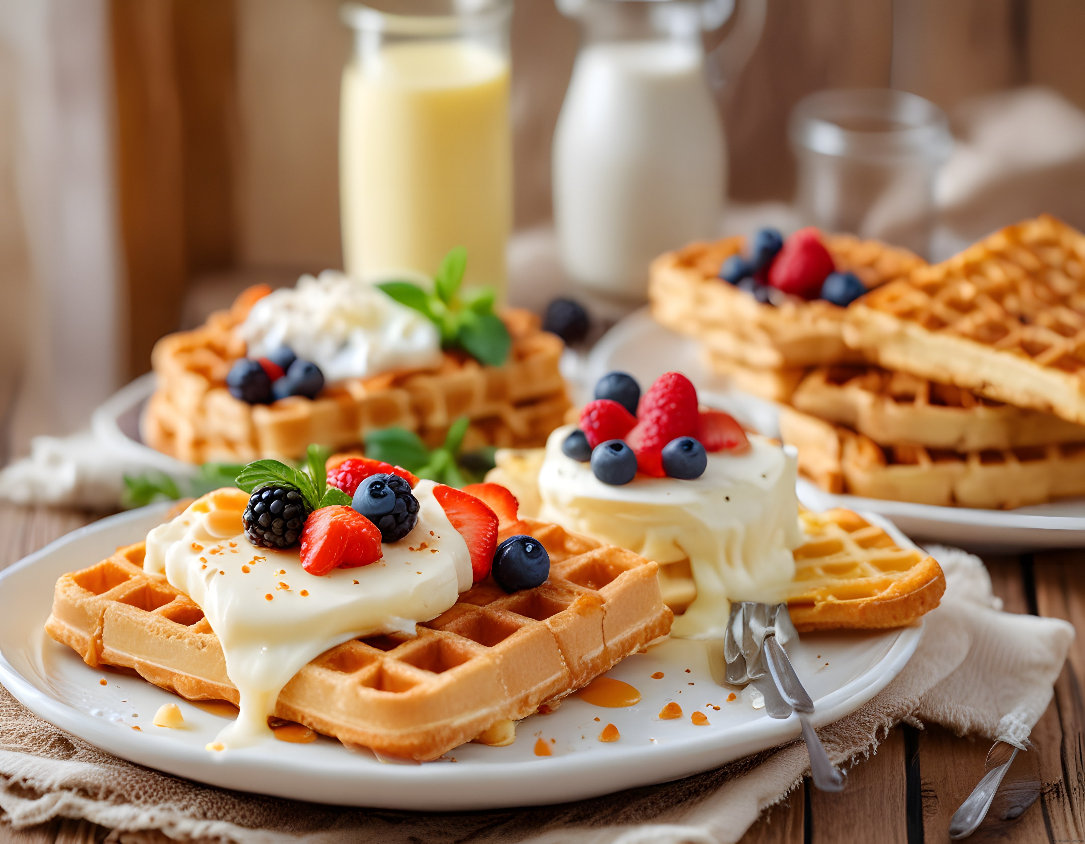 Kahvaltı için Taze Meyveli ve Kremalı Waffle Tarifi ve Sunum Önerisi