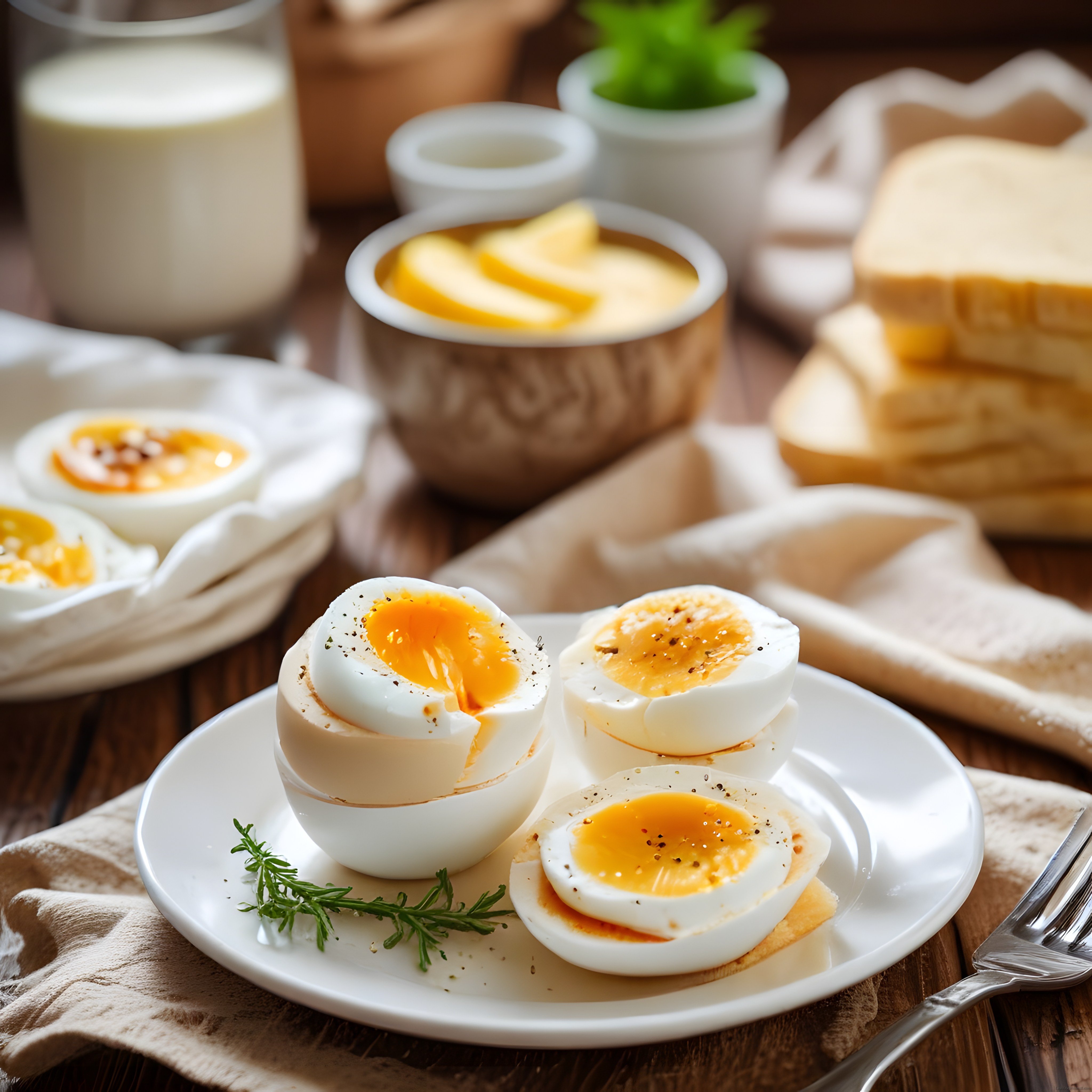Kahvaltı Masasında Baharatlı Yumuşak Kayısı Yumurta ve Tereyağı Sunumu
