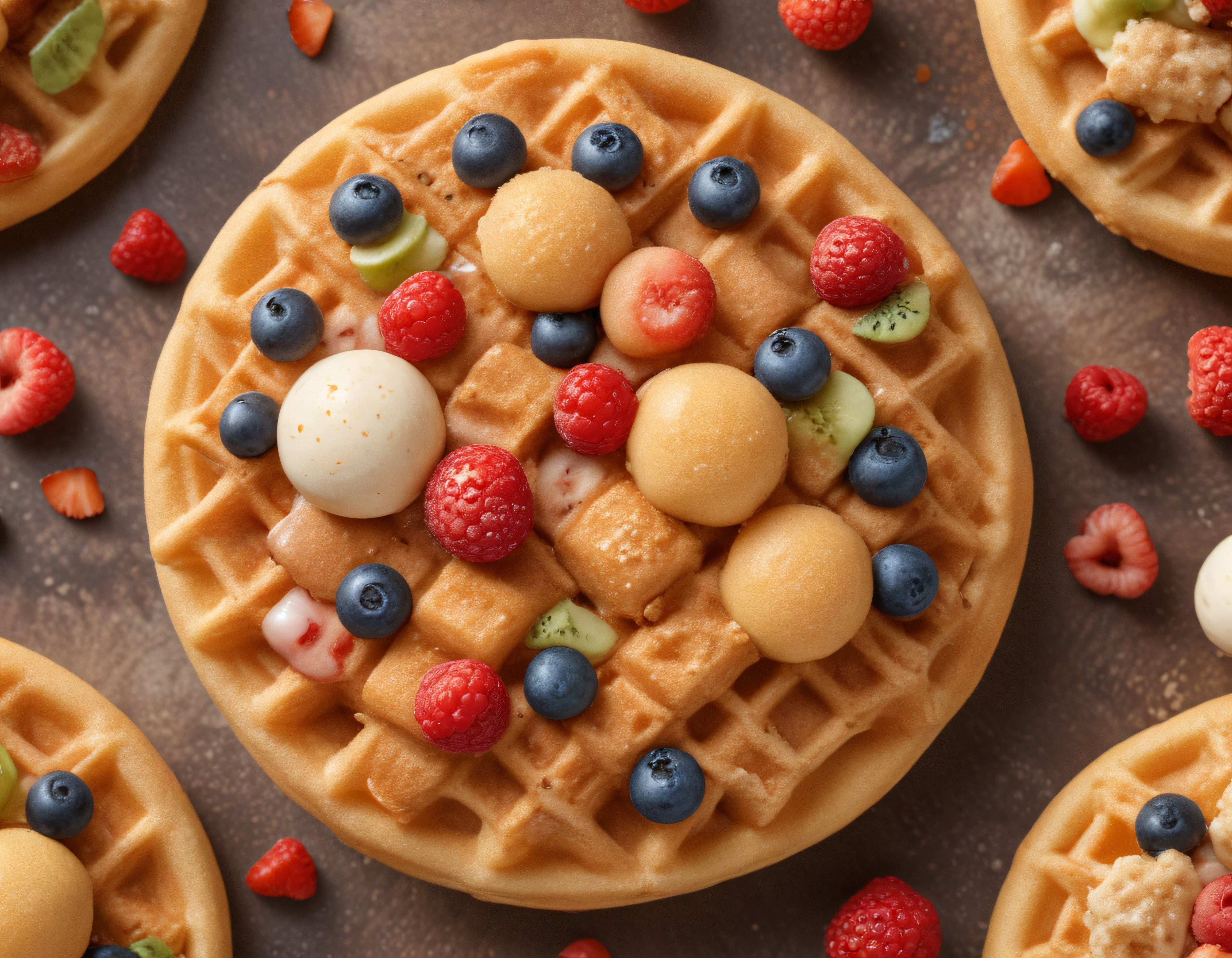 Kahvaltı Masasında Renkli Meyveli ve Dondurmalı Waffle Lezzeti