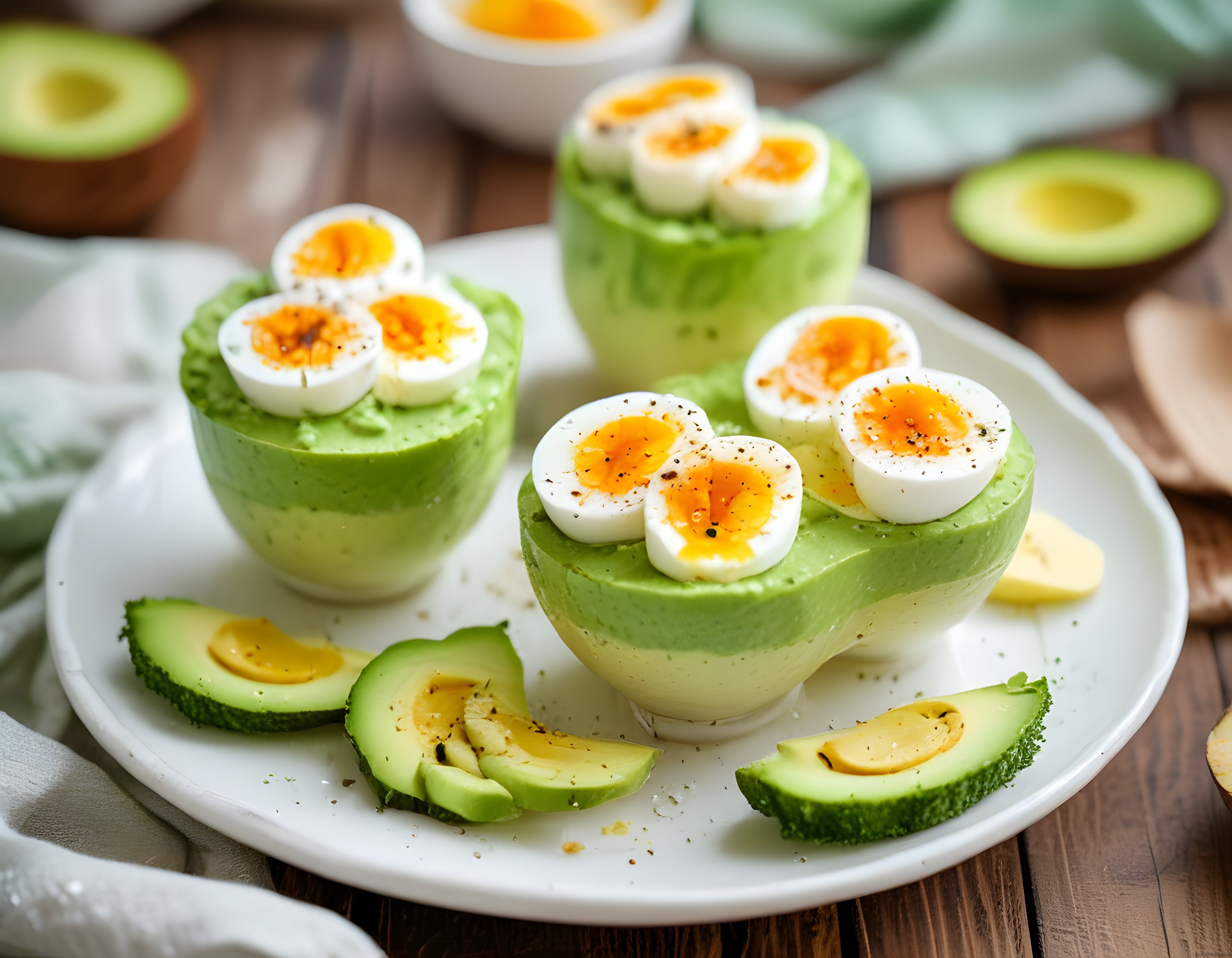 Kahvaltı Sofraları İçin Avokado ve Haşlanmış Yumurtalı Renkli Sunum Tabağı