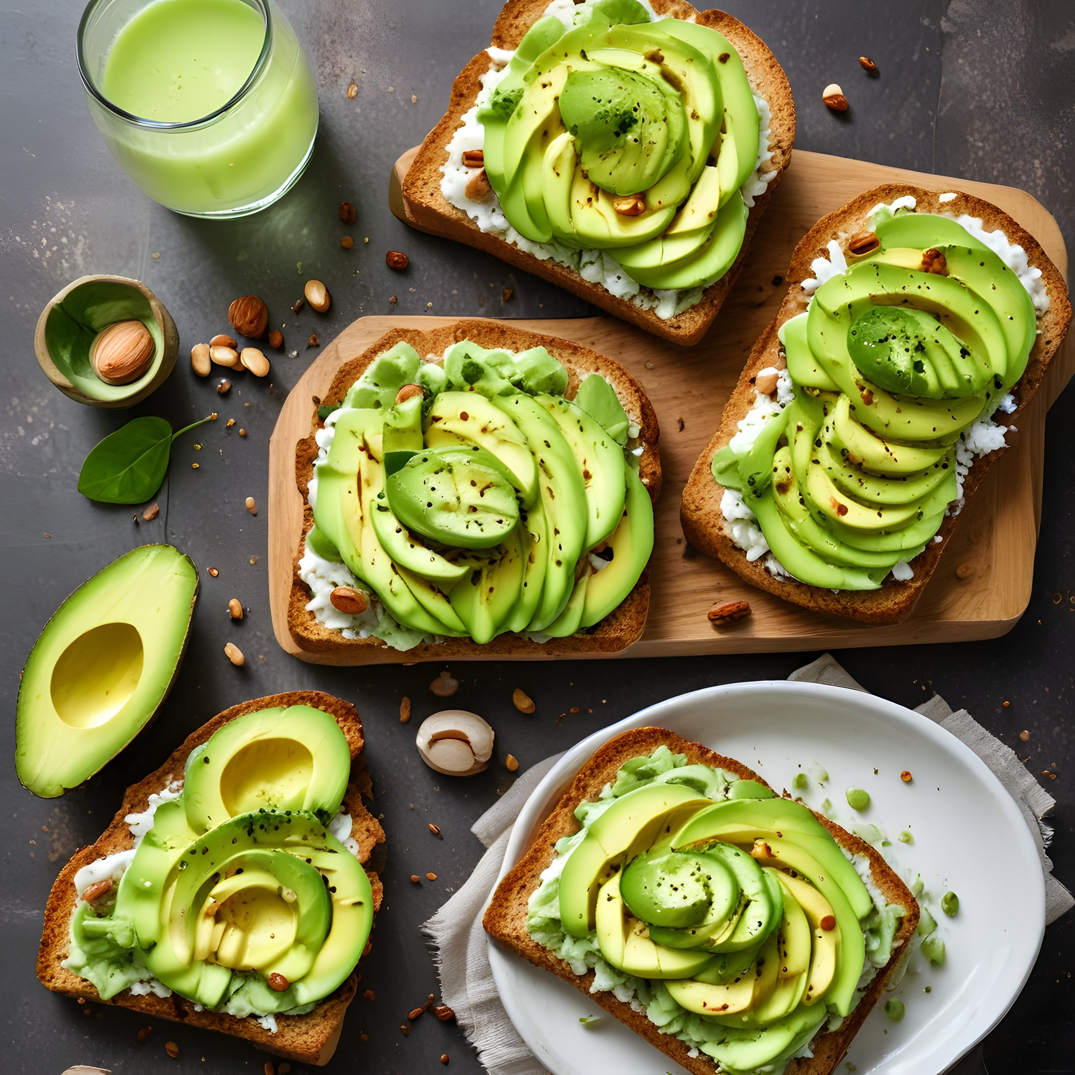 Kahvaltı Sofraları İçin Avokadolu Tost ve Yeşil Smoothie Sunumu