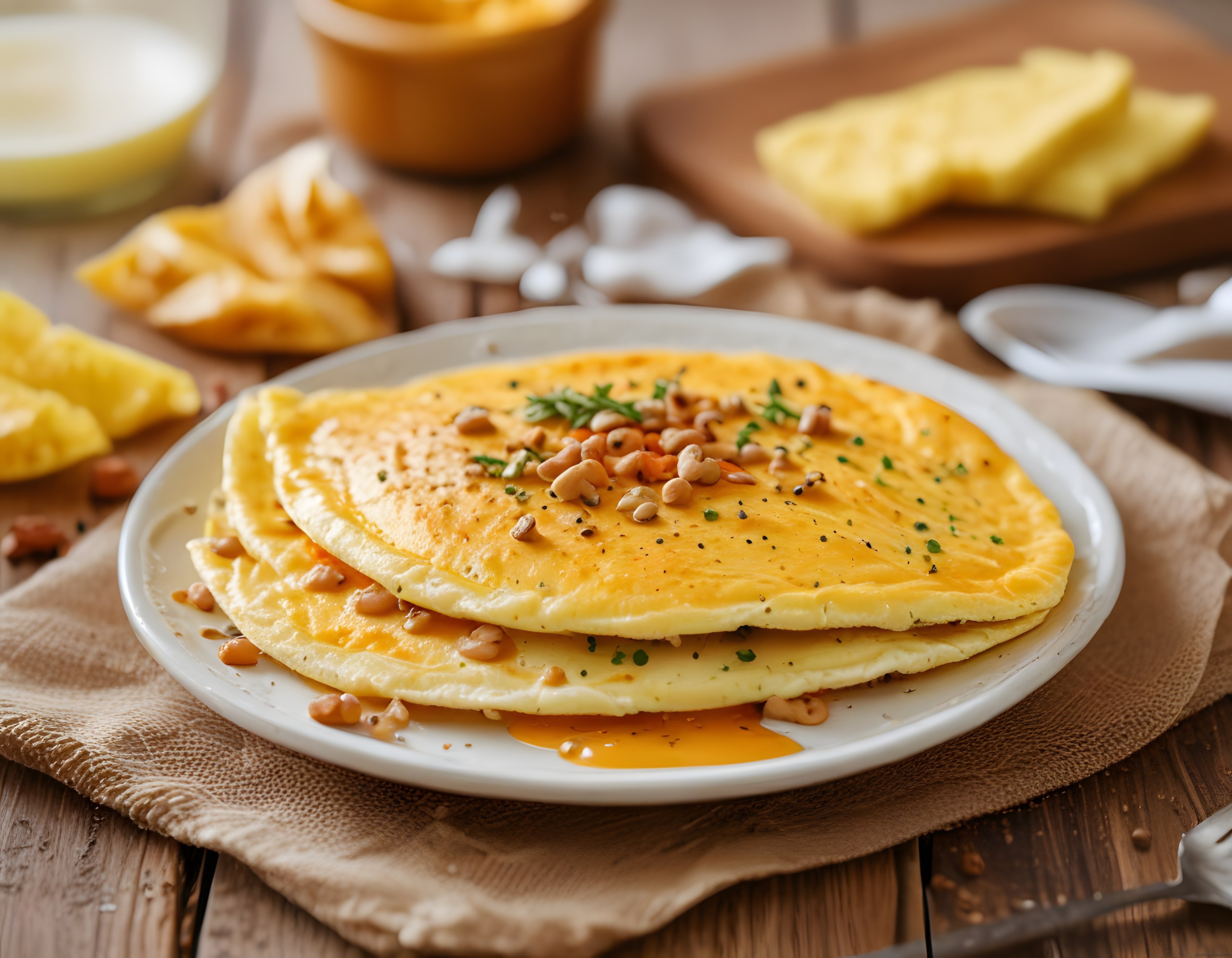 Kahvaltı Sofraları İçin Tereyağlı Fındıklı Omlet ve Peynir Sunumu