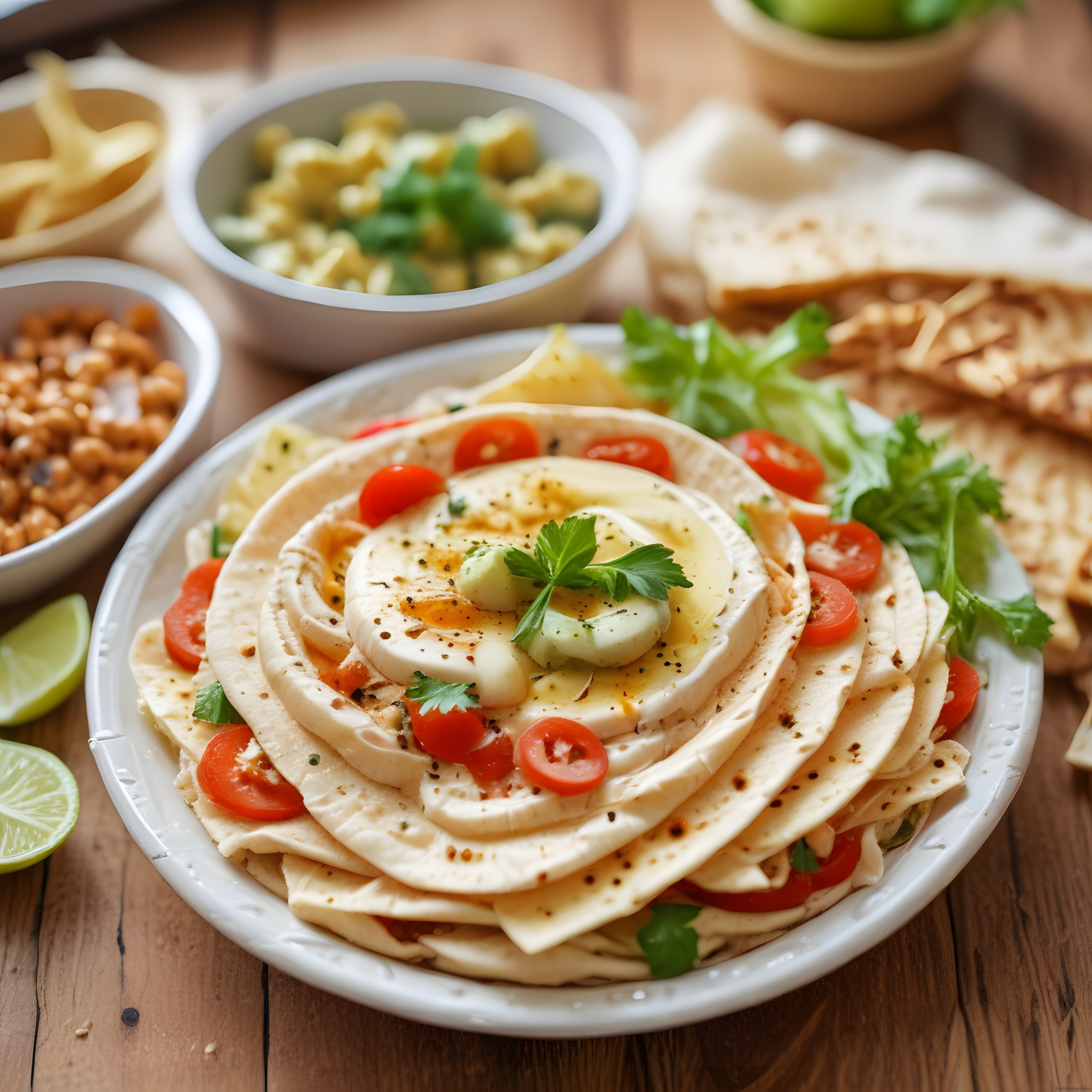 Kahvaltı Sofralarına Özel: Tortilla, Beyaz Peynir ve Taze Sebze Sunumu