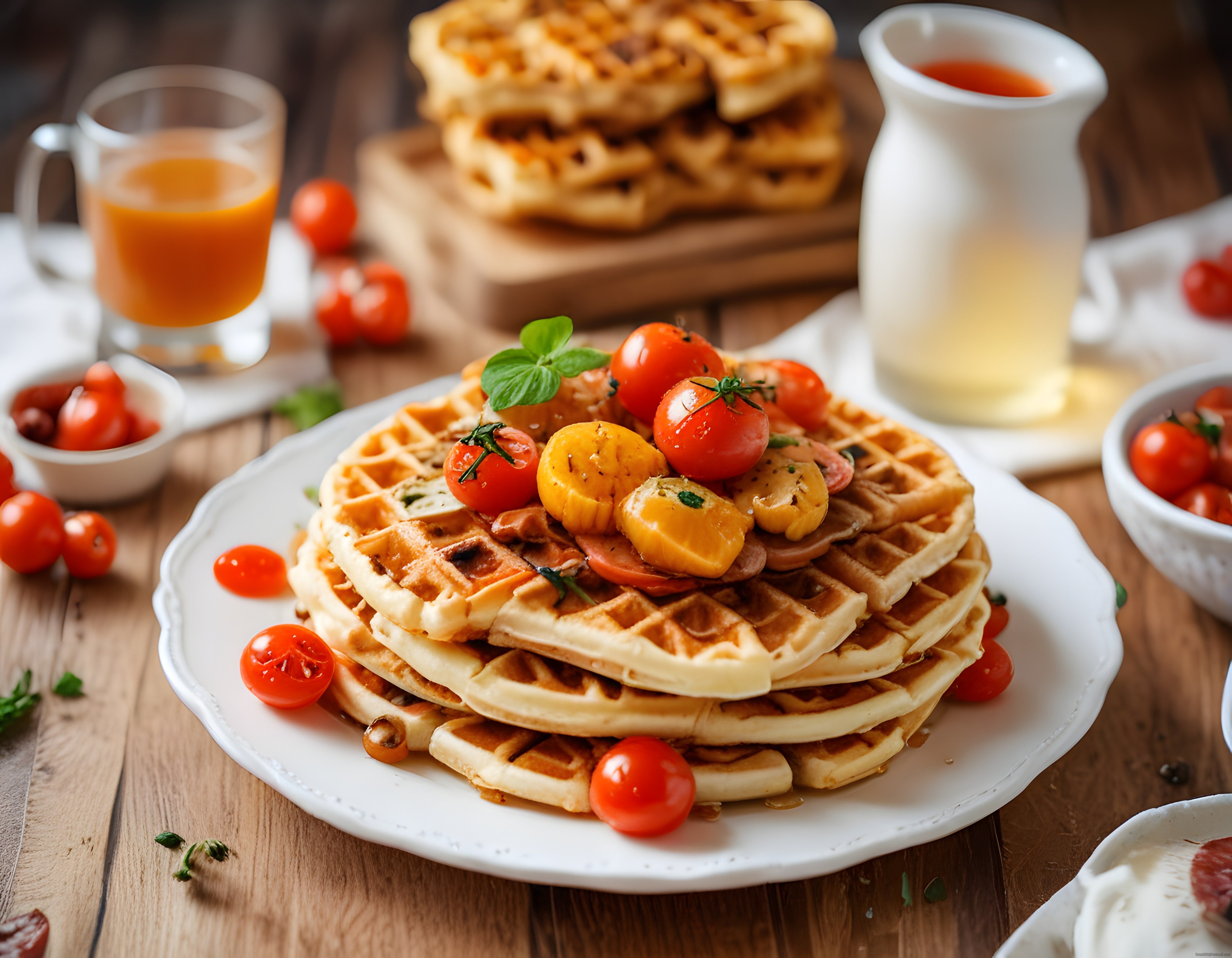 Kahvaltı sofralarına yakışan tuzlu waffle tarifi domates ve fesleğenle