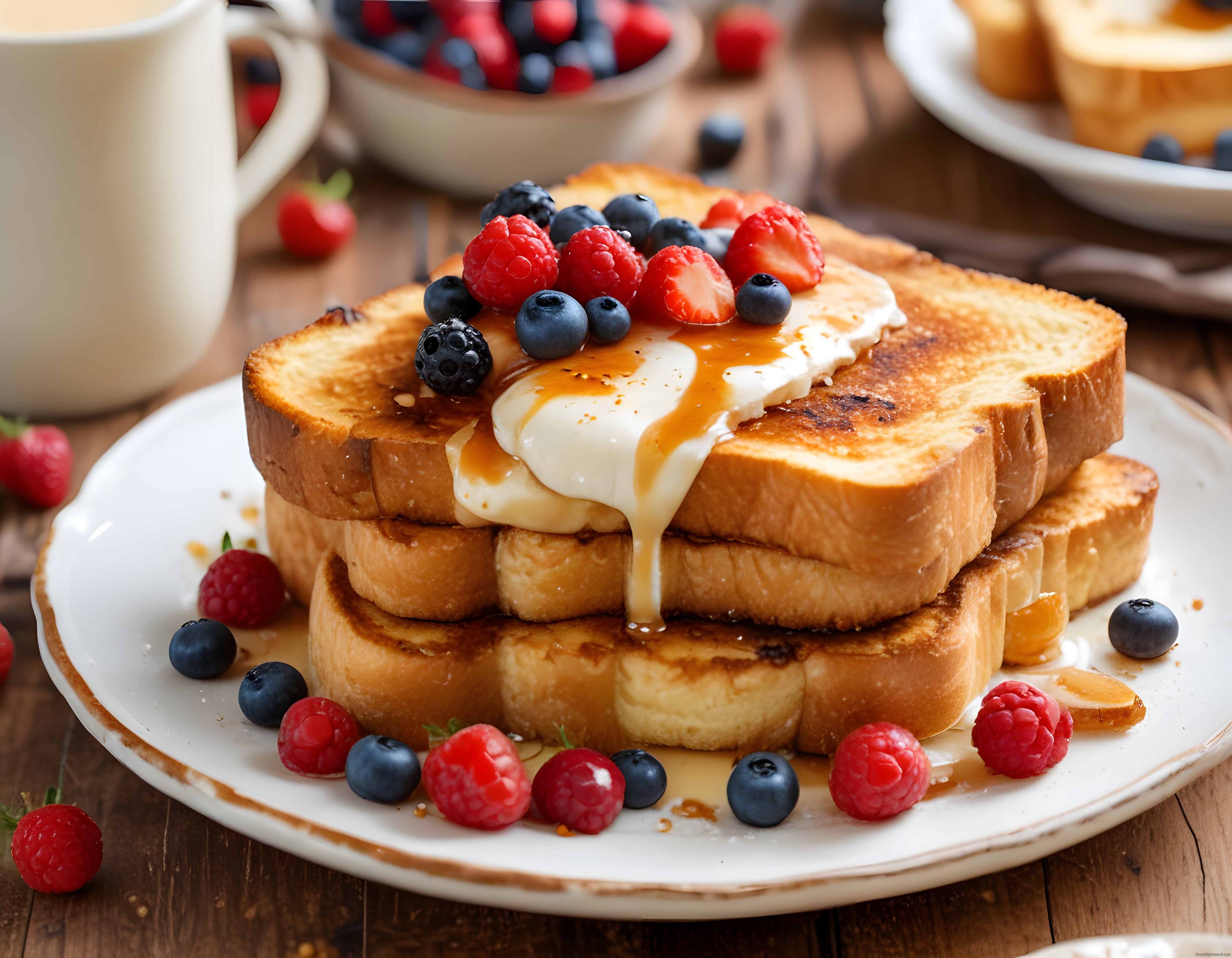 Kahvaltı Sofranız İçin Kremalı ve Taze Orman Meyveli French Toast