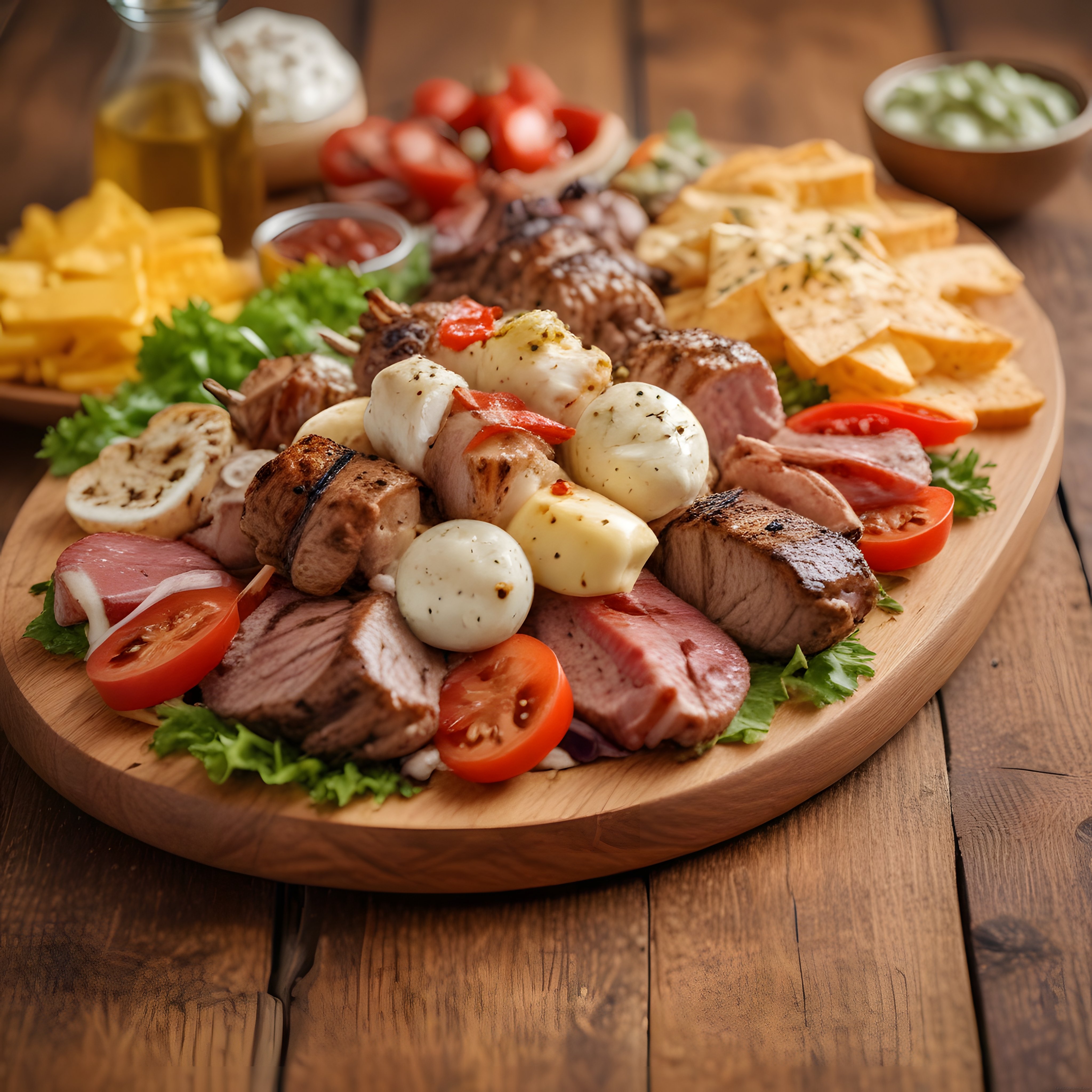 Kahvaltı Sofrası İçin Izgara Et, Peynir ve Yumurtalı Brunch Tabağı