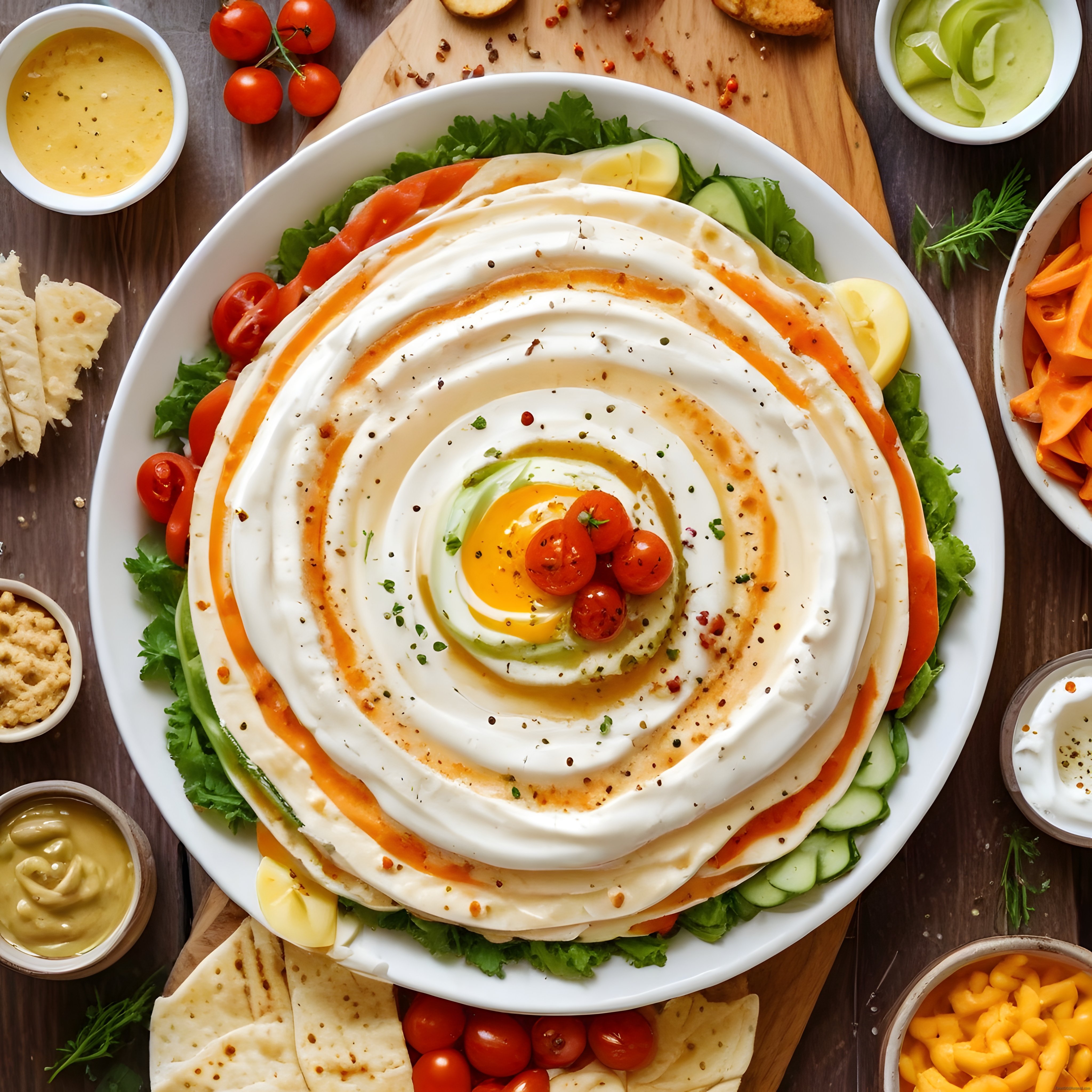 Kahvaltı Sofrası İçin Kremalı Dip Sos ve Ev Yapımı Meze Çeşitleri Sunumu