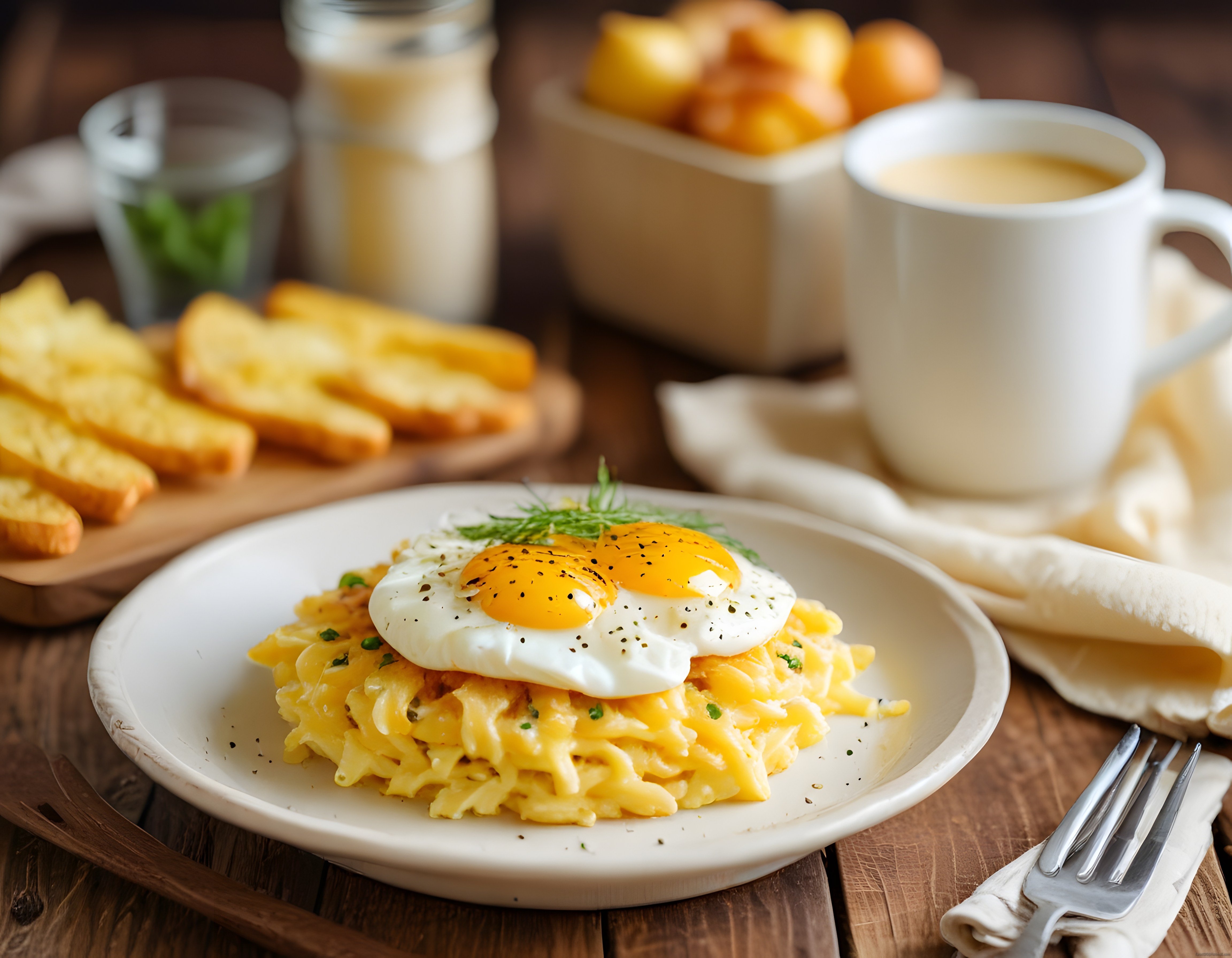 Kahvaltı Sofrası: Patatesli Yumurta, Kızarmış Ekmek ve Sıcak Çay