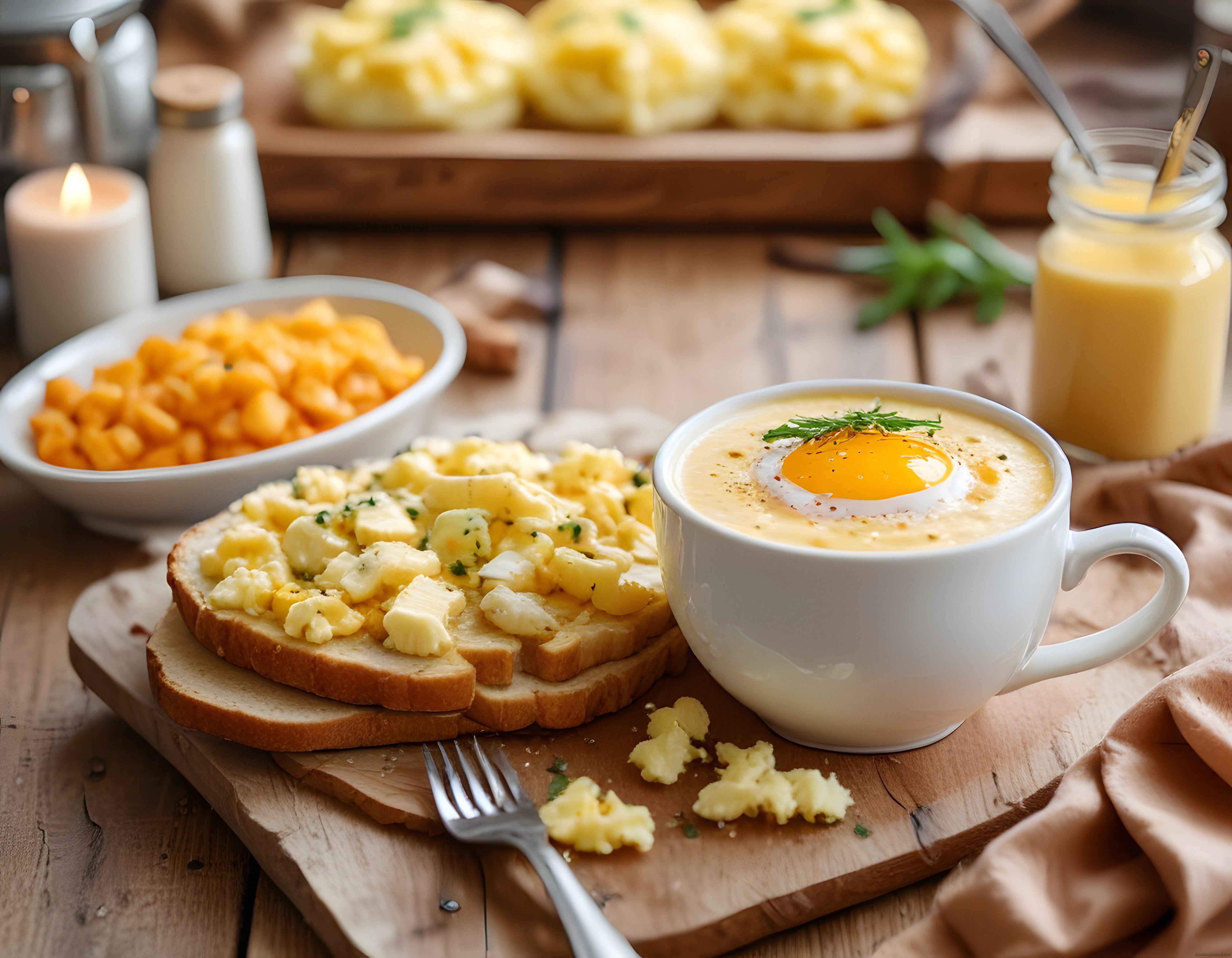 Kahvaltı Sofrası: Tost Üzerinde Peynirli Yumurta ve Kremalı Çorba Tarifi