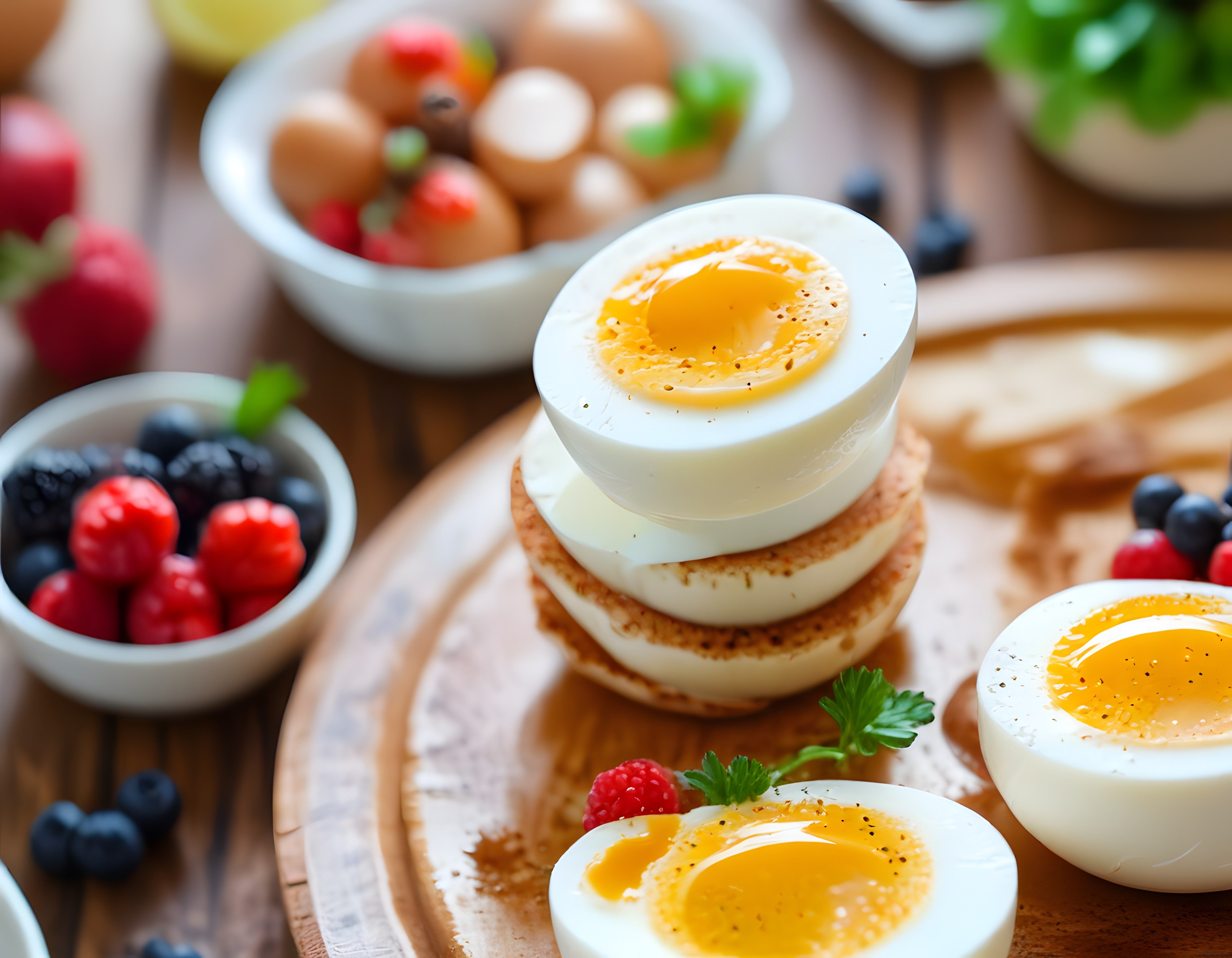 Kahvaltı Sofrası: Yumuşak Kayısı Yumurta, Taze Orman Meyveleri ve Kızarmış Ekmek