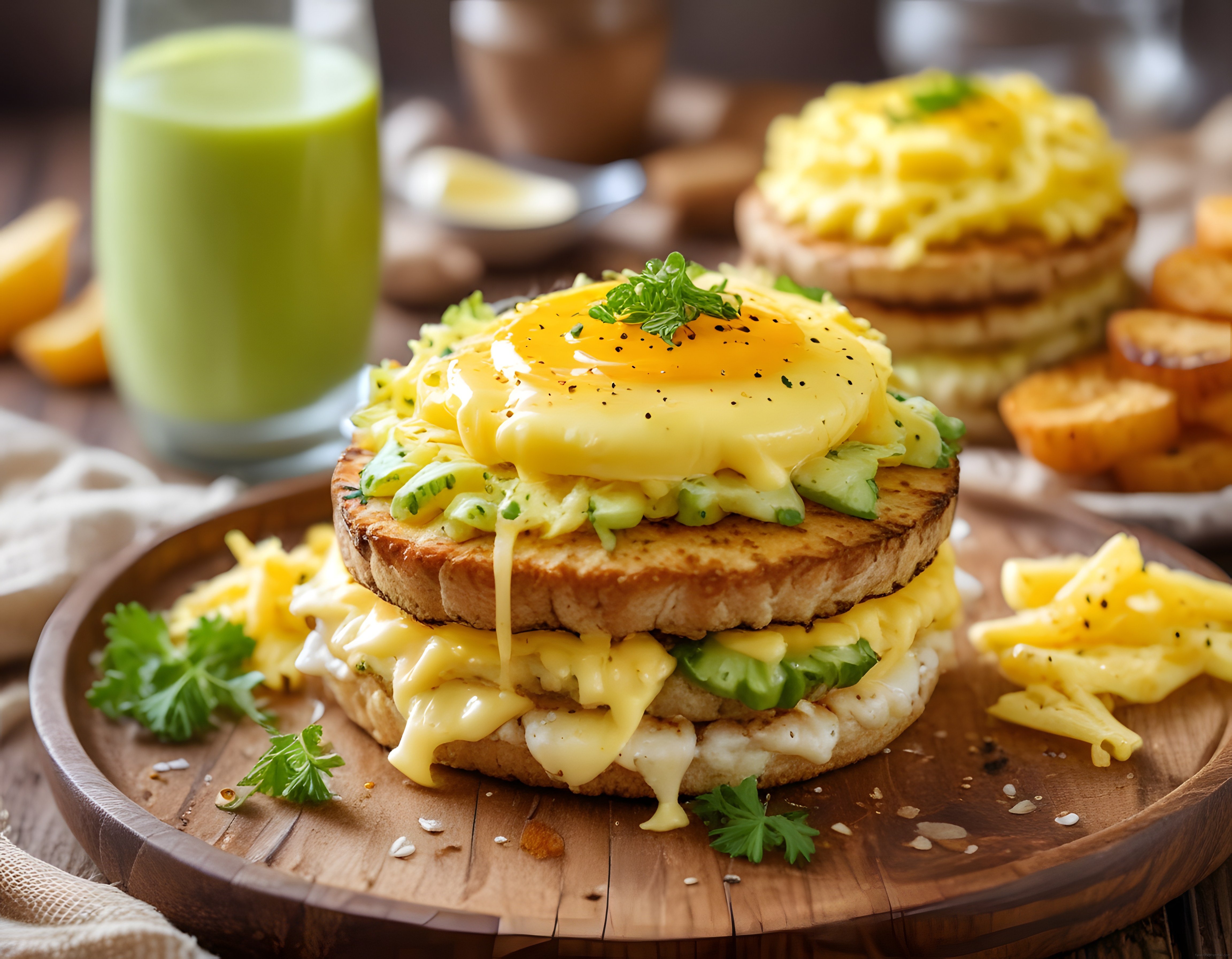 Kahvaltı Sofrasında Bol Peynirli Tost Üzerinde Sahan Yumurta ve Avokado