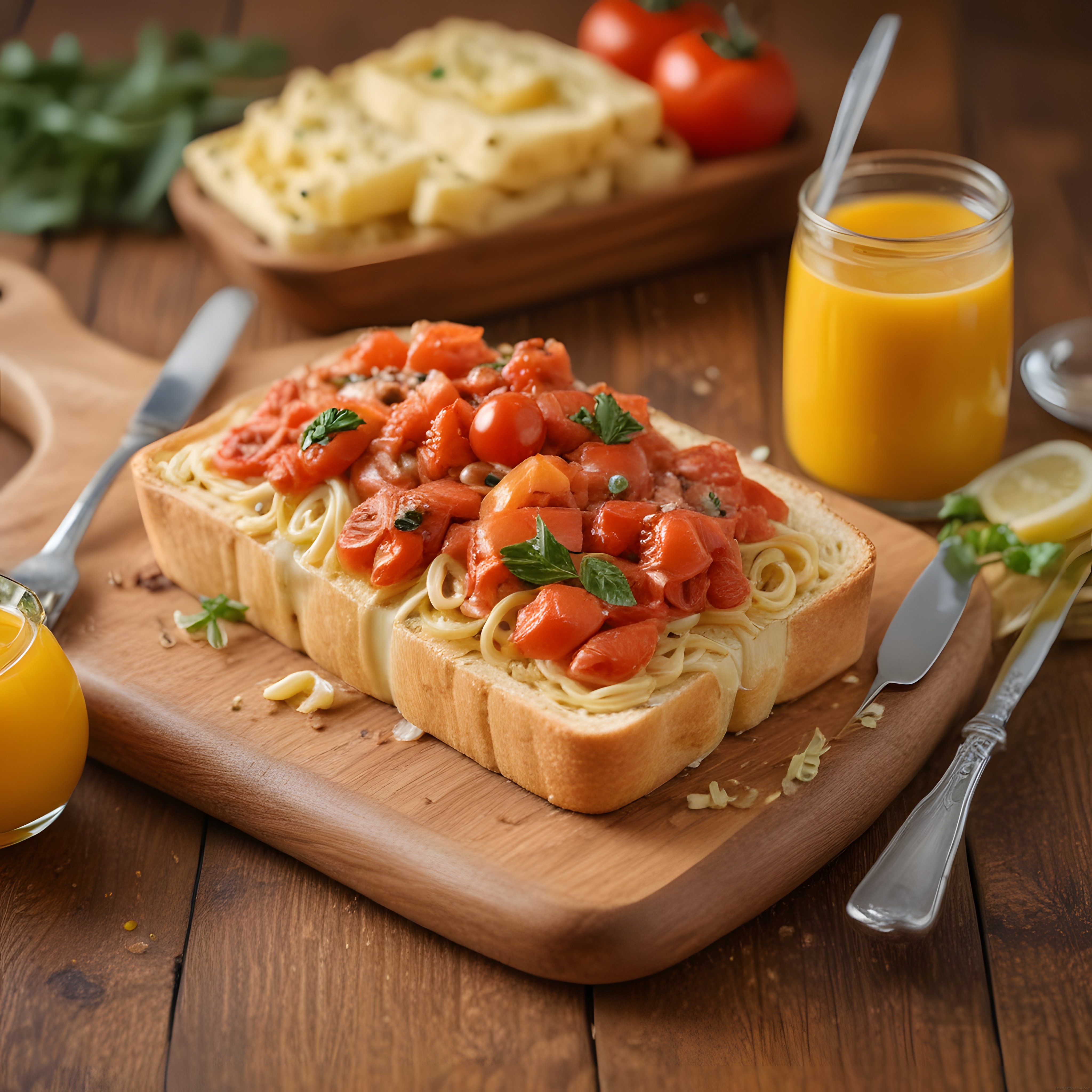 Kahvaltı Sofrasında Domates Soslu Spagetti Tost ve Portakal Suyu