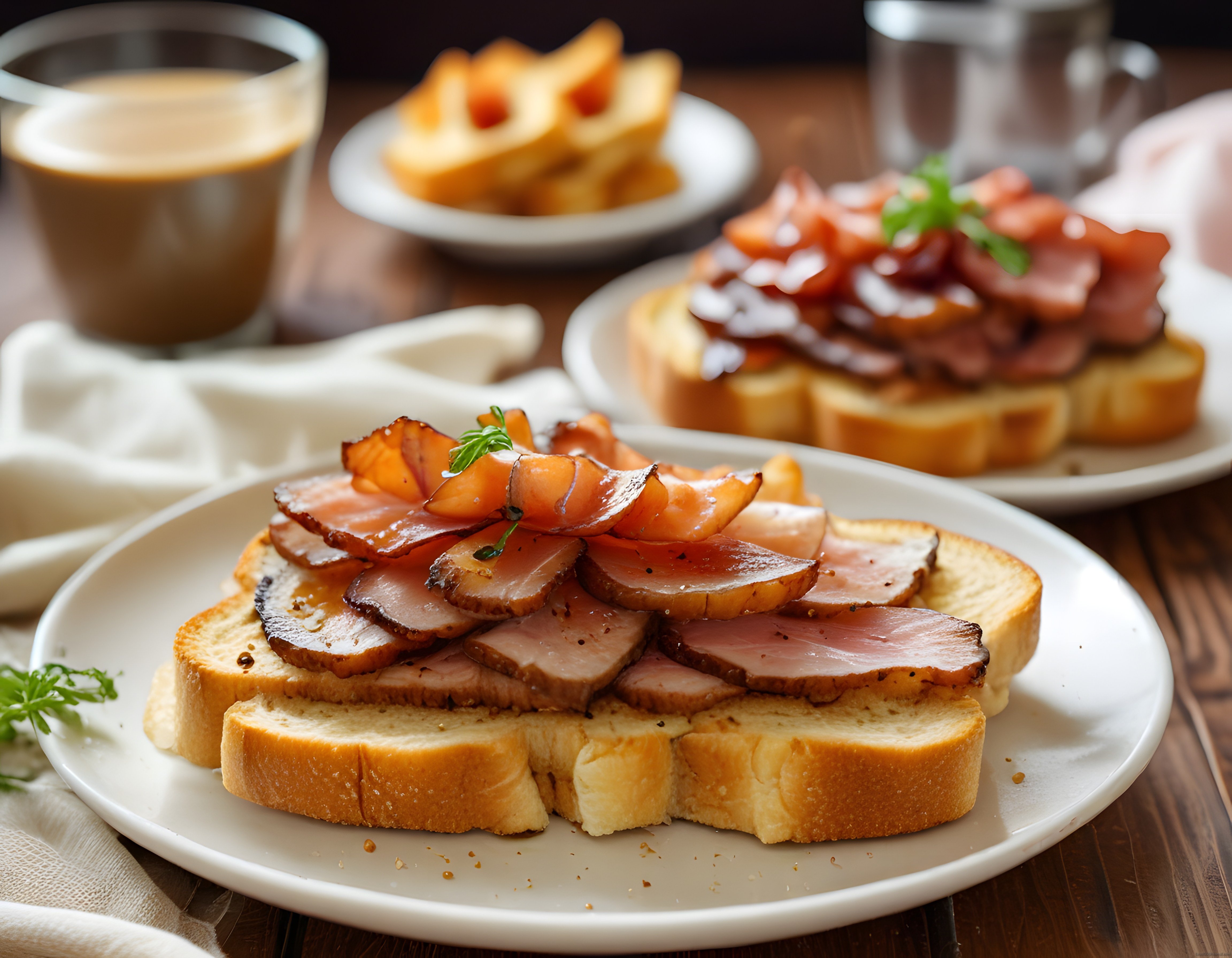Kahvaltı Sofrasında Dumanlanmış Etli Tost ve Özel Sos Eşliğinde Sunum