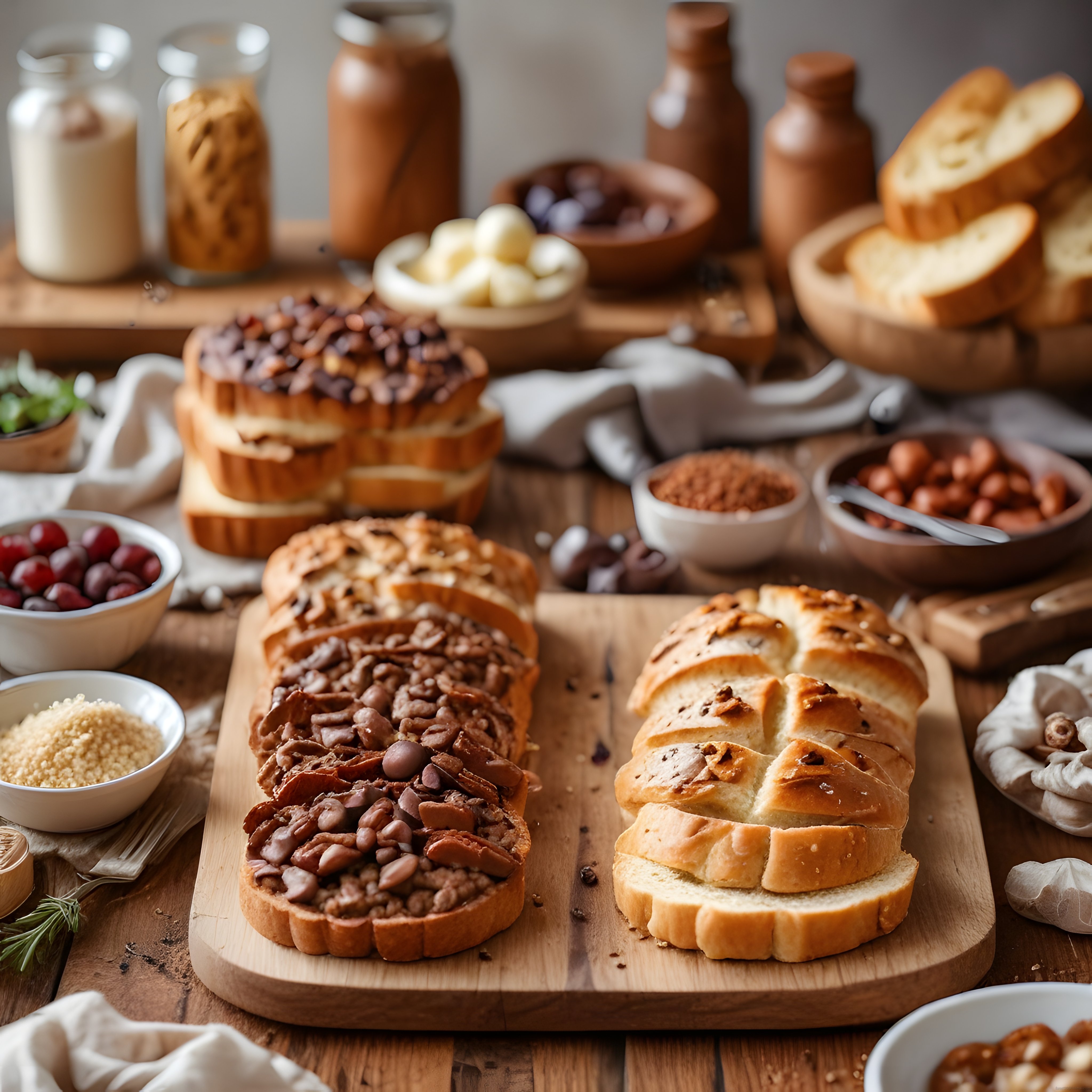 Kahvaltı Sofrasında Ev Yapımı Ekmek ve Lezzetli Sandviç Sunumu