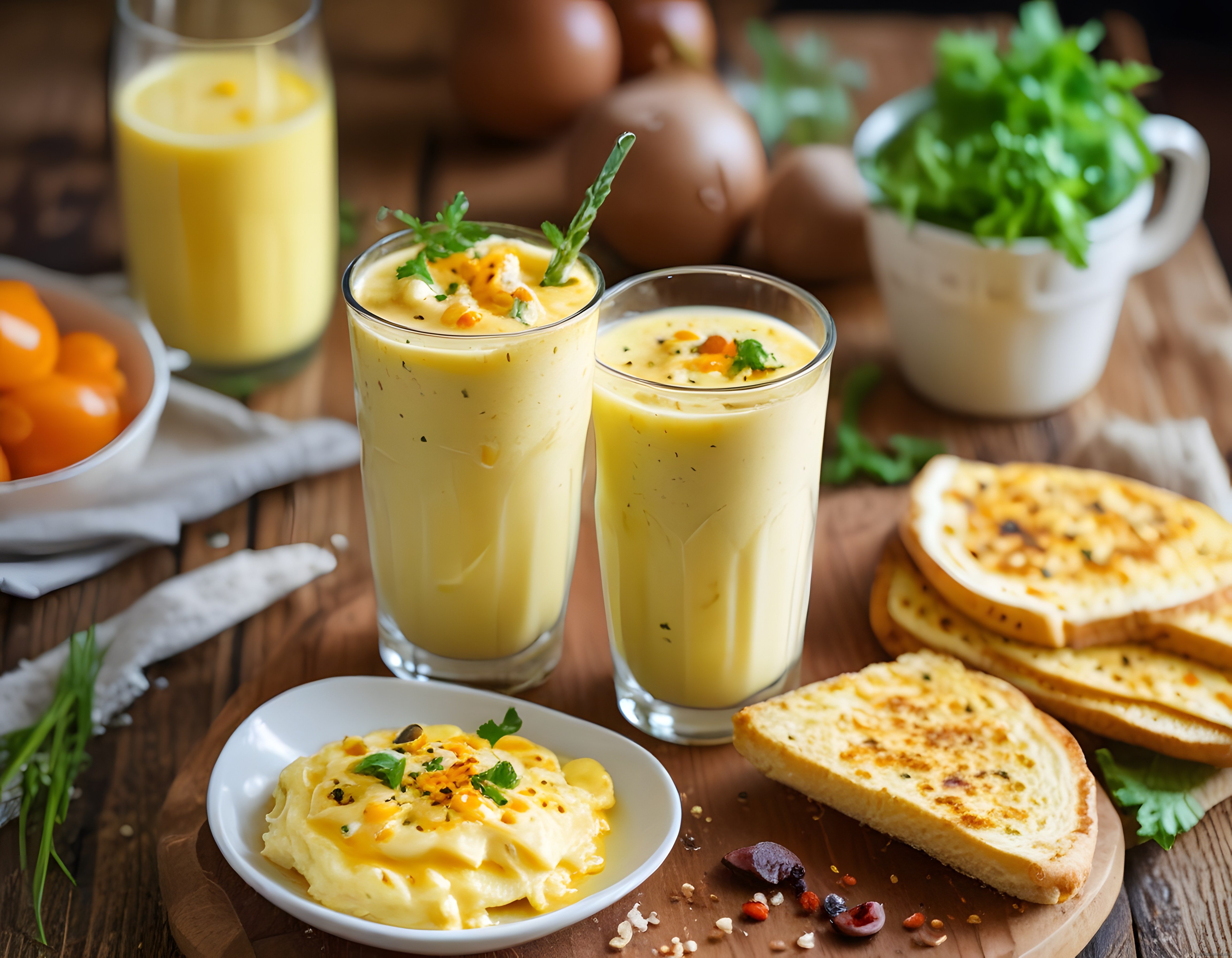 Kahvaltı Sofrasında Ev Yapımı Yumurta İçeceği ve Kızarmış Ekmek