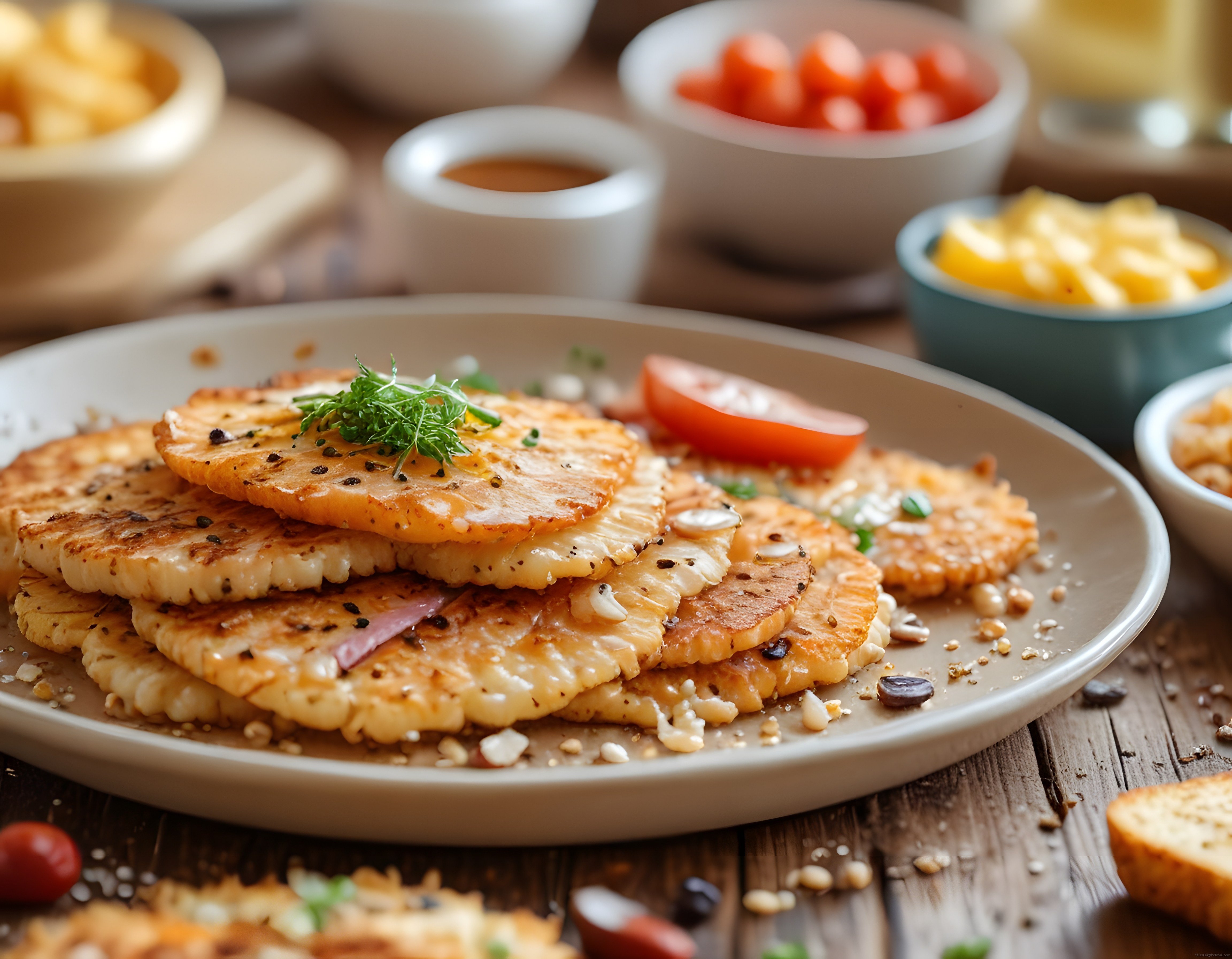 Kahvaltı Sofrasında Kızarmış Lorlu Patates Mücveri ve Tereyağlı Ekmek
