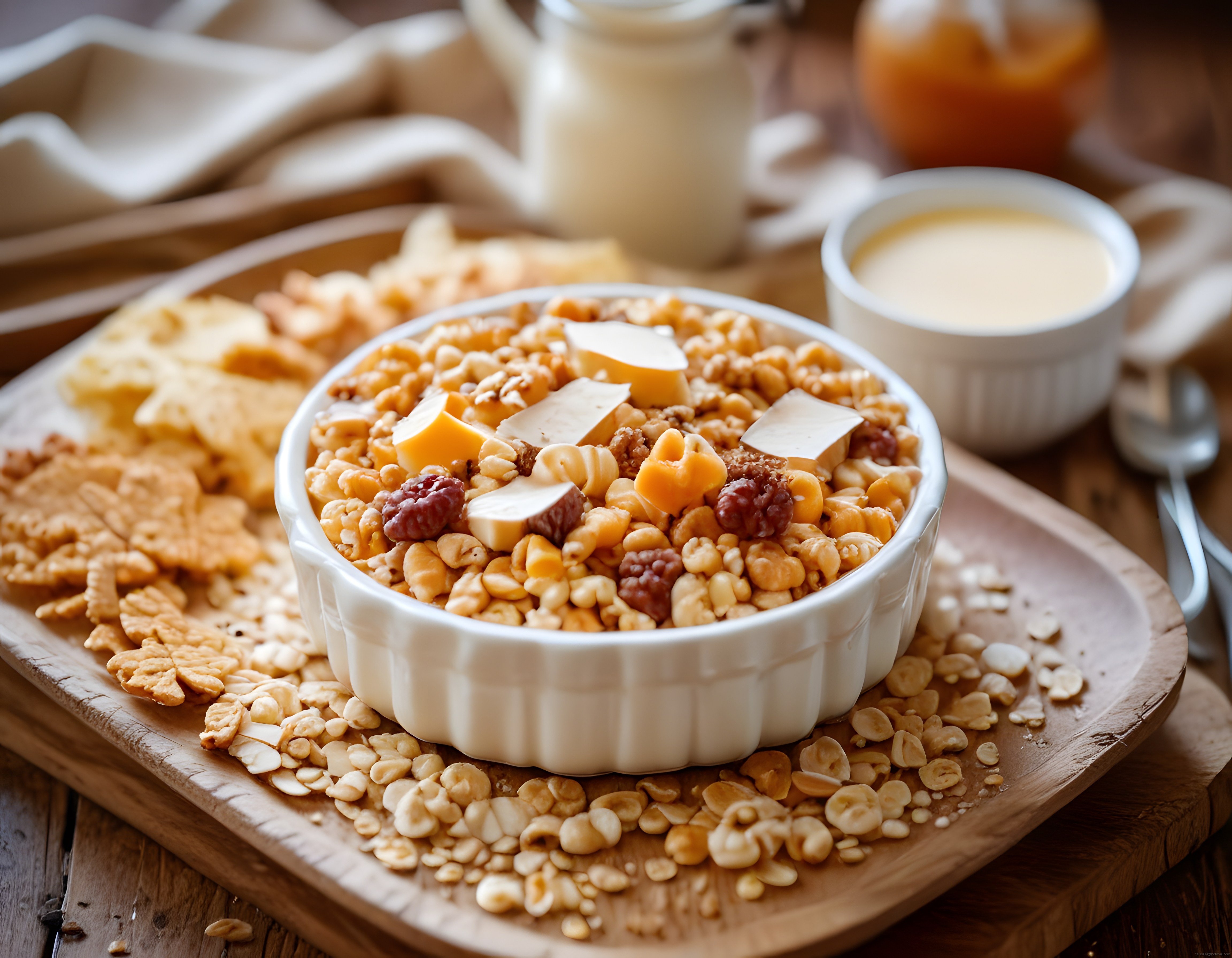 Kahvaltı Sofrasında Müsli, Taze Peynir ve Kuru Meyveli Sağlıklı Sunum