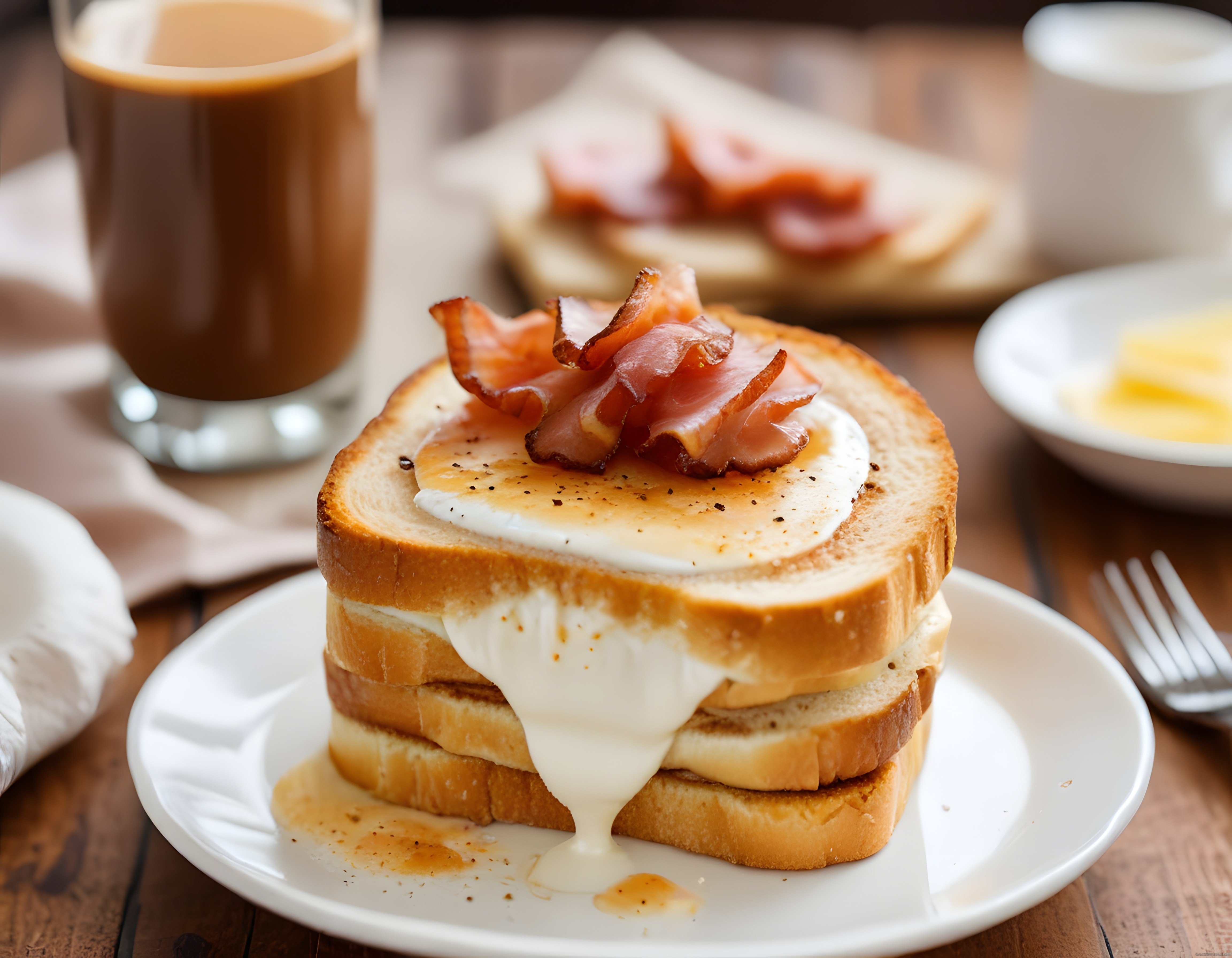 Kahvaltı Sofrasında Pastırmalı Yumurtalı Tost ve Sütlü Kahve Keyfi