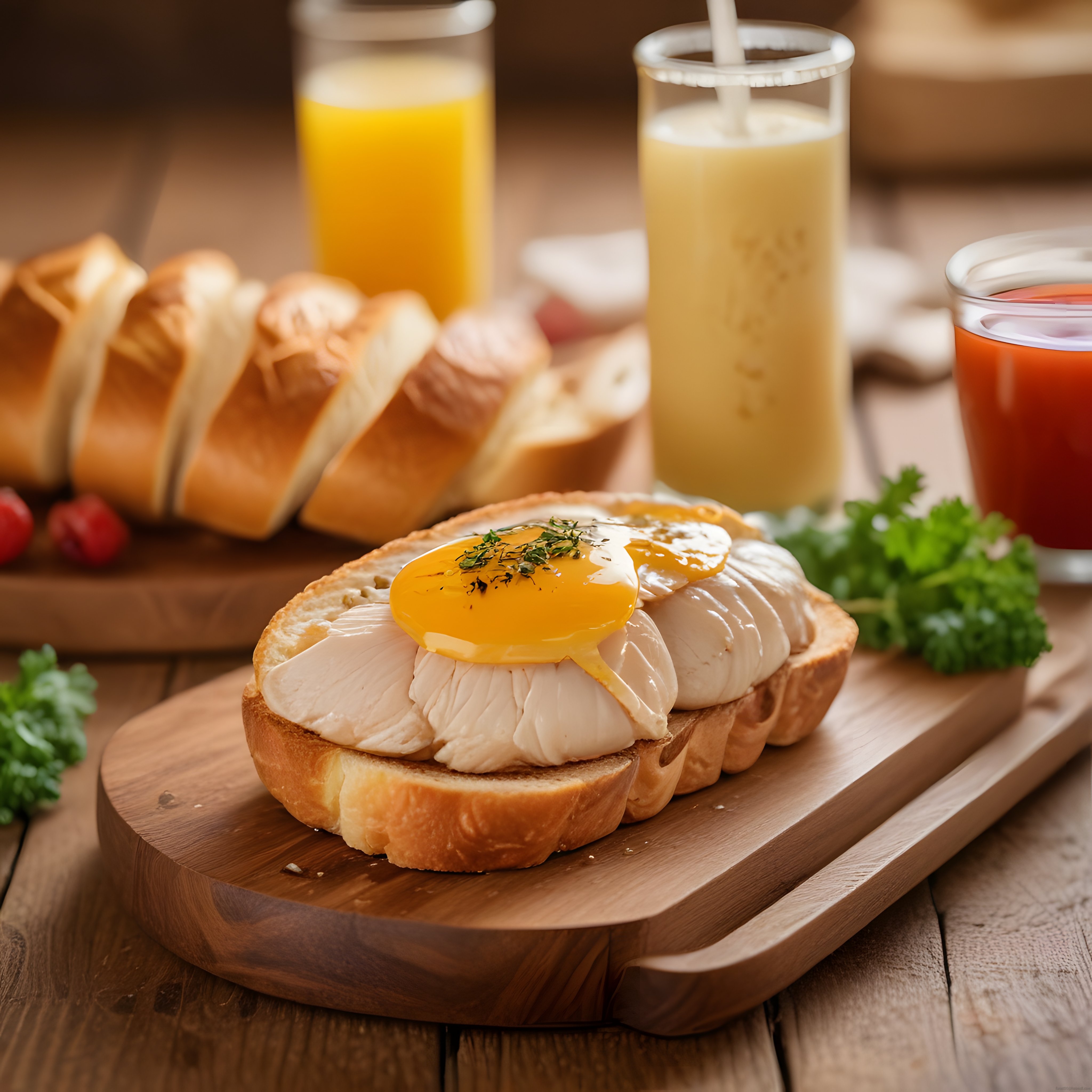 Kahvaltı Sofrasında Tavuk Filetolu Tost ve Taze Sıkılmış Portakal Suyu