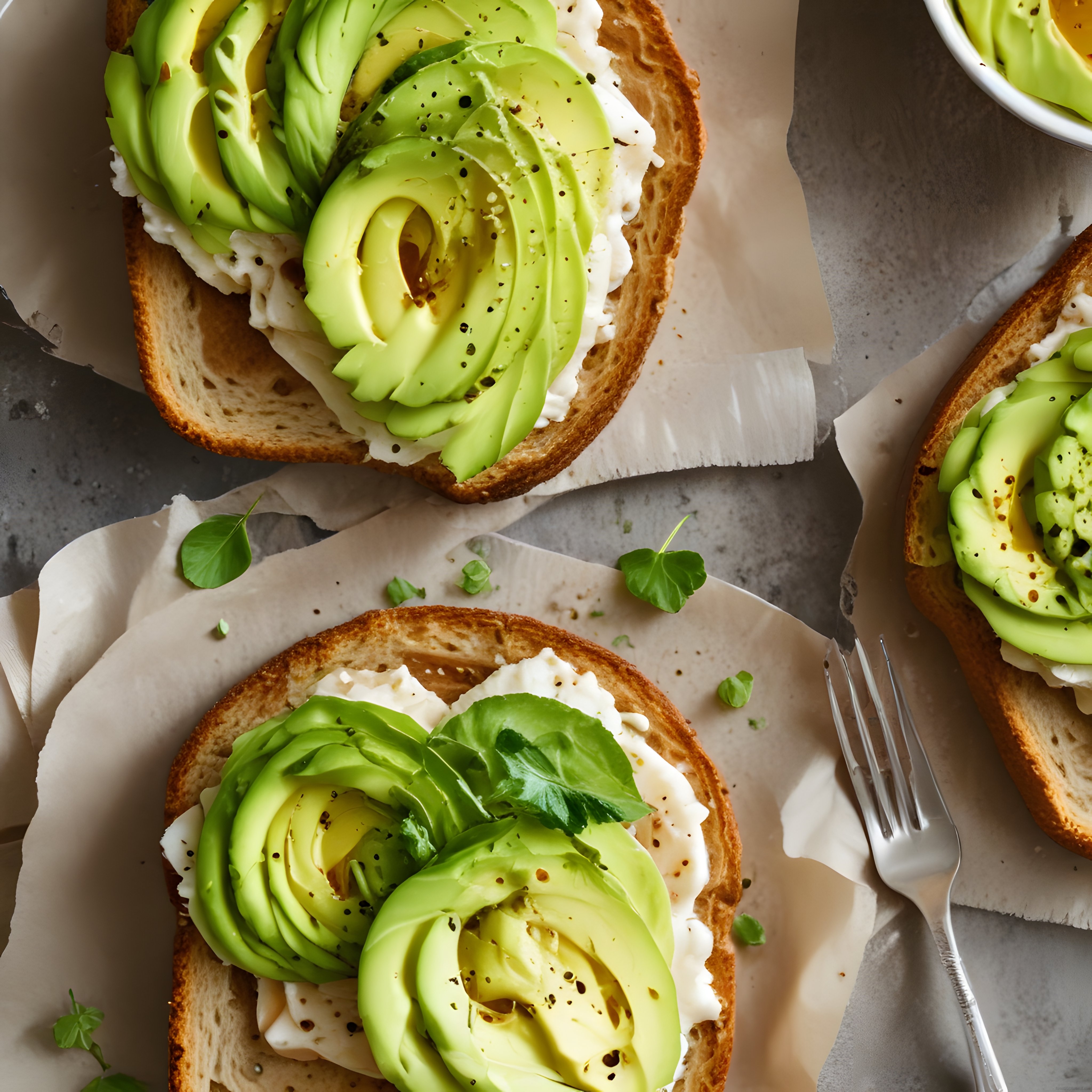 Kahvaltı Sofrasında Taze Avokado ve Peynirli Kızarmış Tost Ekmekleri