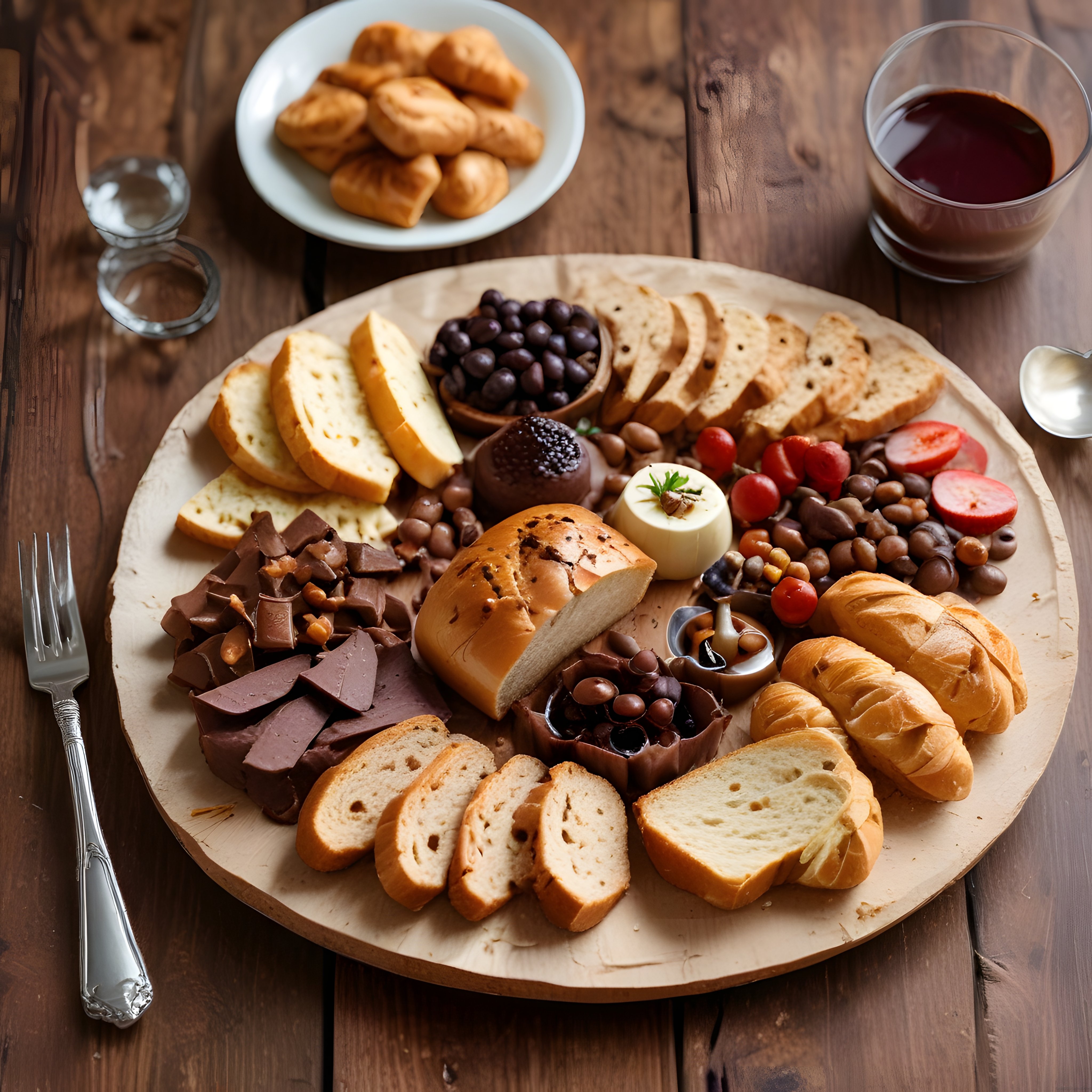 Kahvaltı sofrasında taze ekmek, çikolata ve zeytin ile lezzet dolu anlar