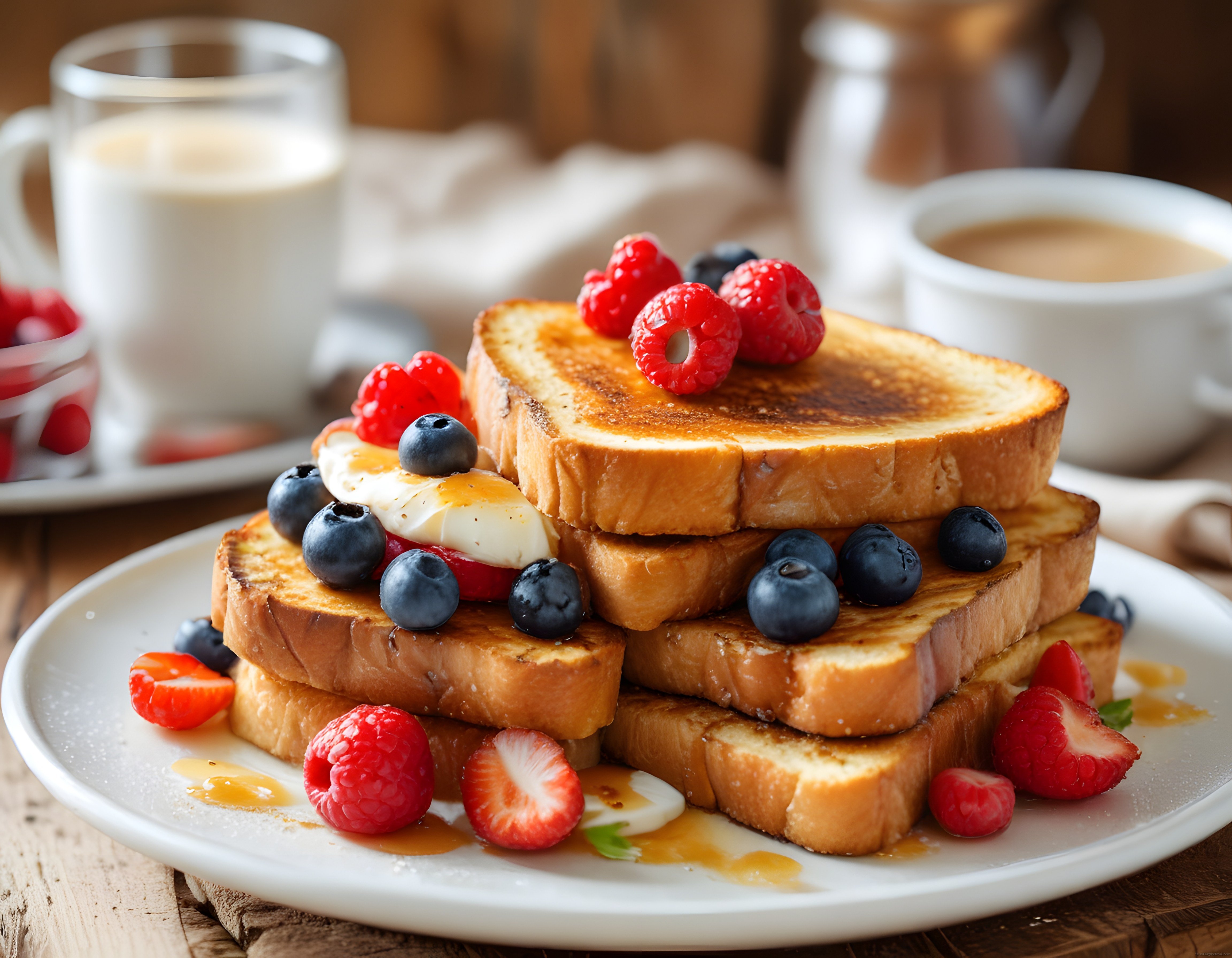 Kahvaltı Sofrasında Taze Orman Meyveleriyle Süslenmiş French Toast