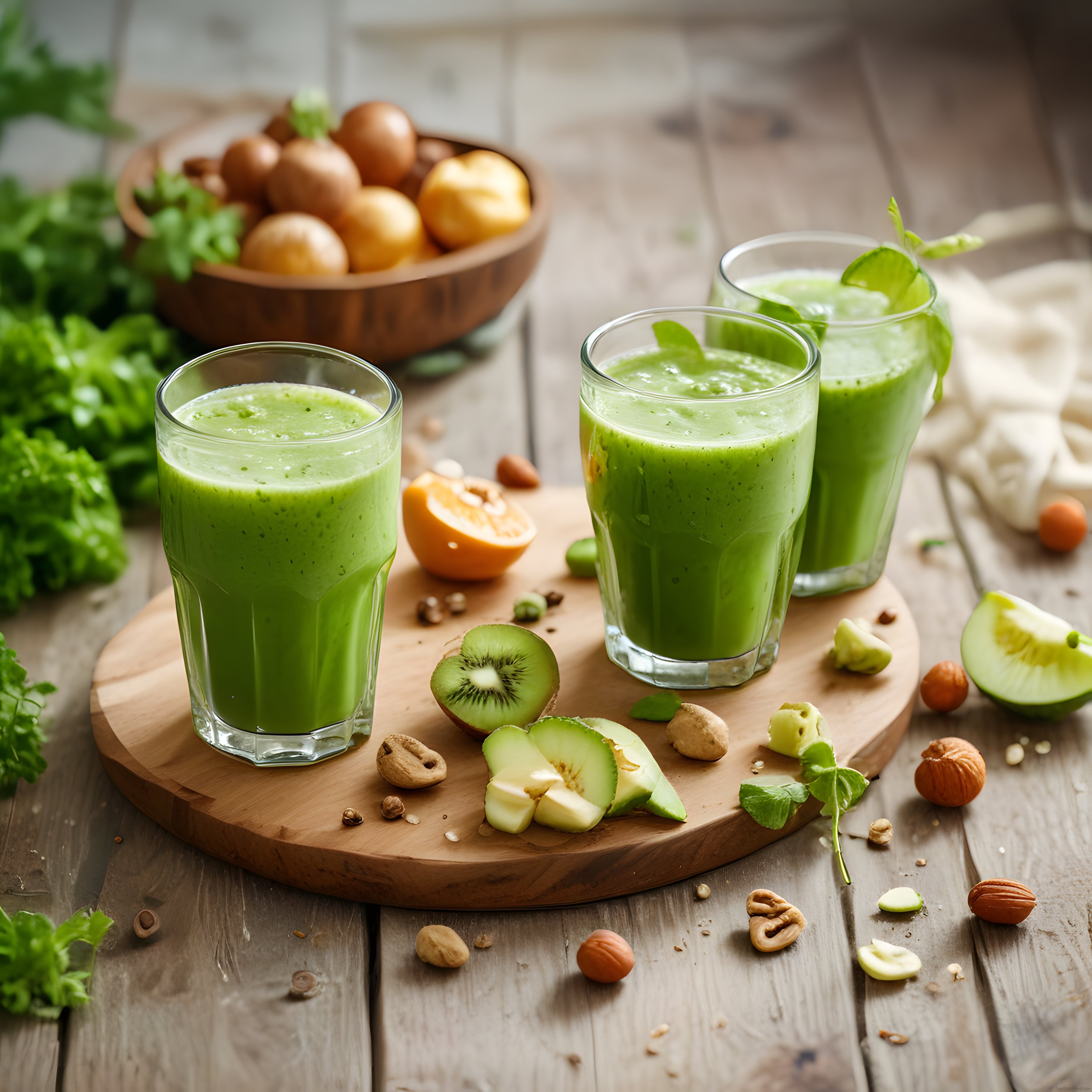 Kahvaltı Sofrasında Taze Yeşil Detoks Smoothie ve Sağlıklı Malzemeler