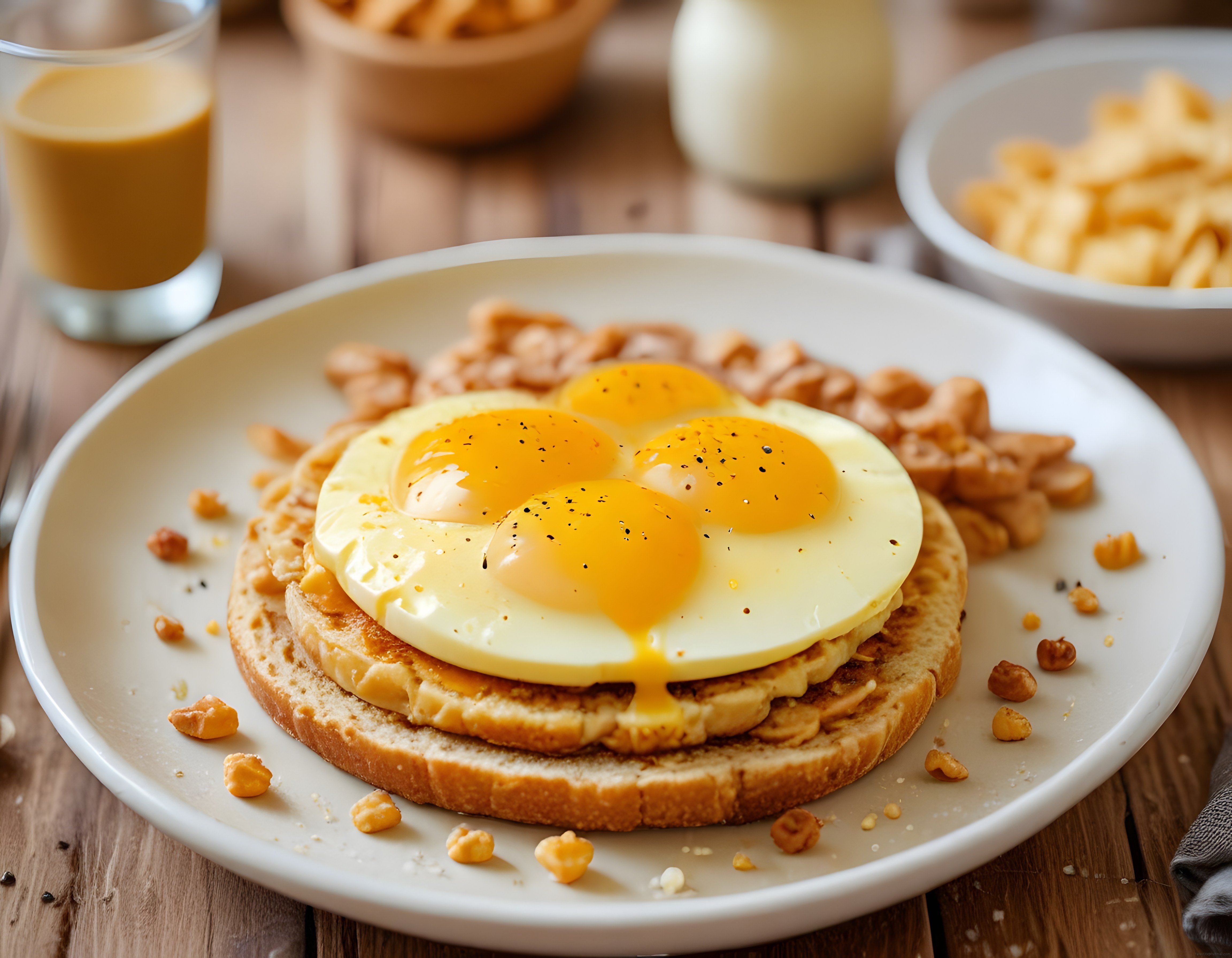 kahvaltı sofrasında tost üzerinde dörtlü baharatlı yumurta ve sıcak kahve
