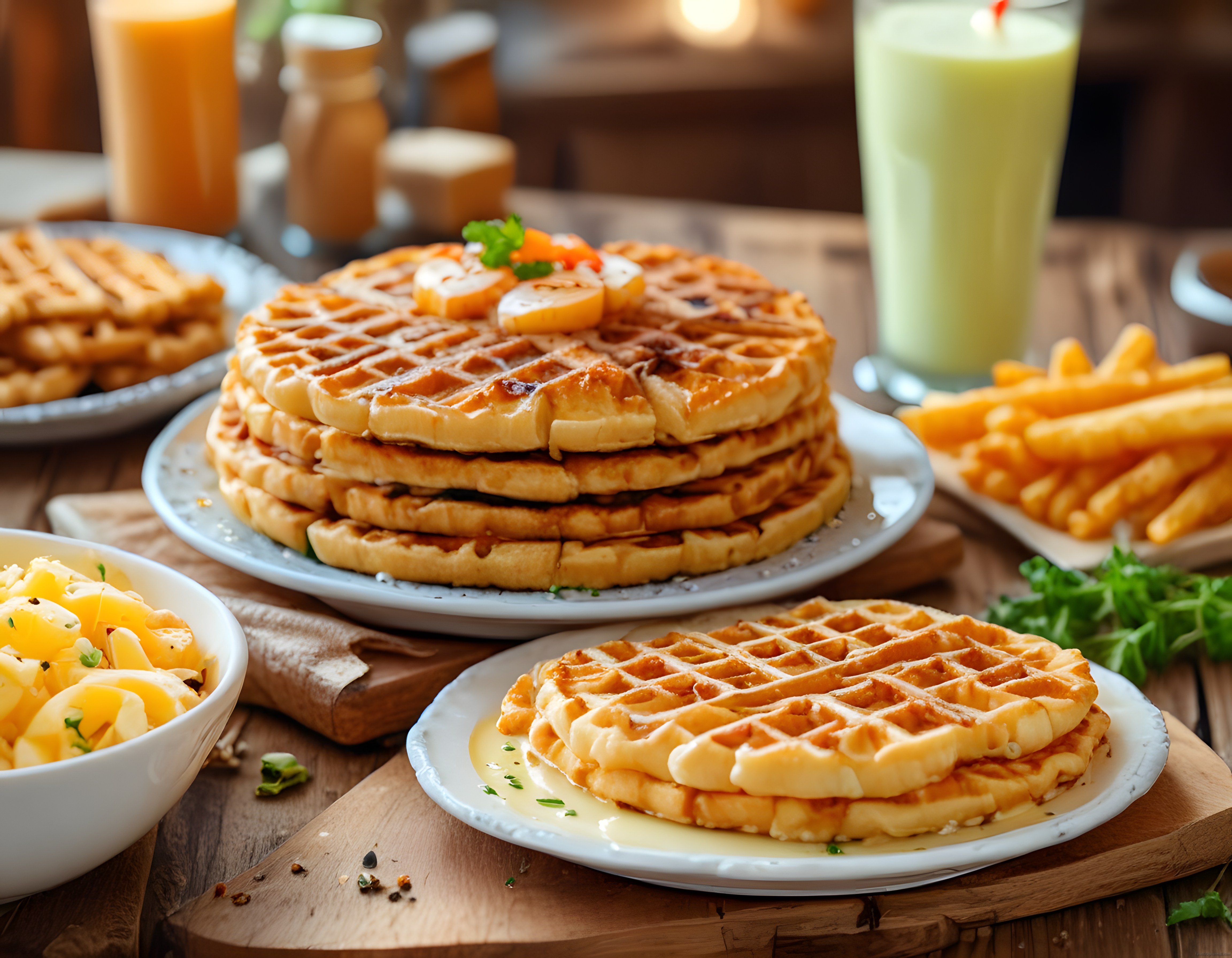 Kahvaltı Sofrasında Waffle, Yumurta ve Smoothie: Lezzetli Bir Başlangıç