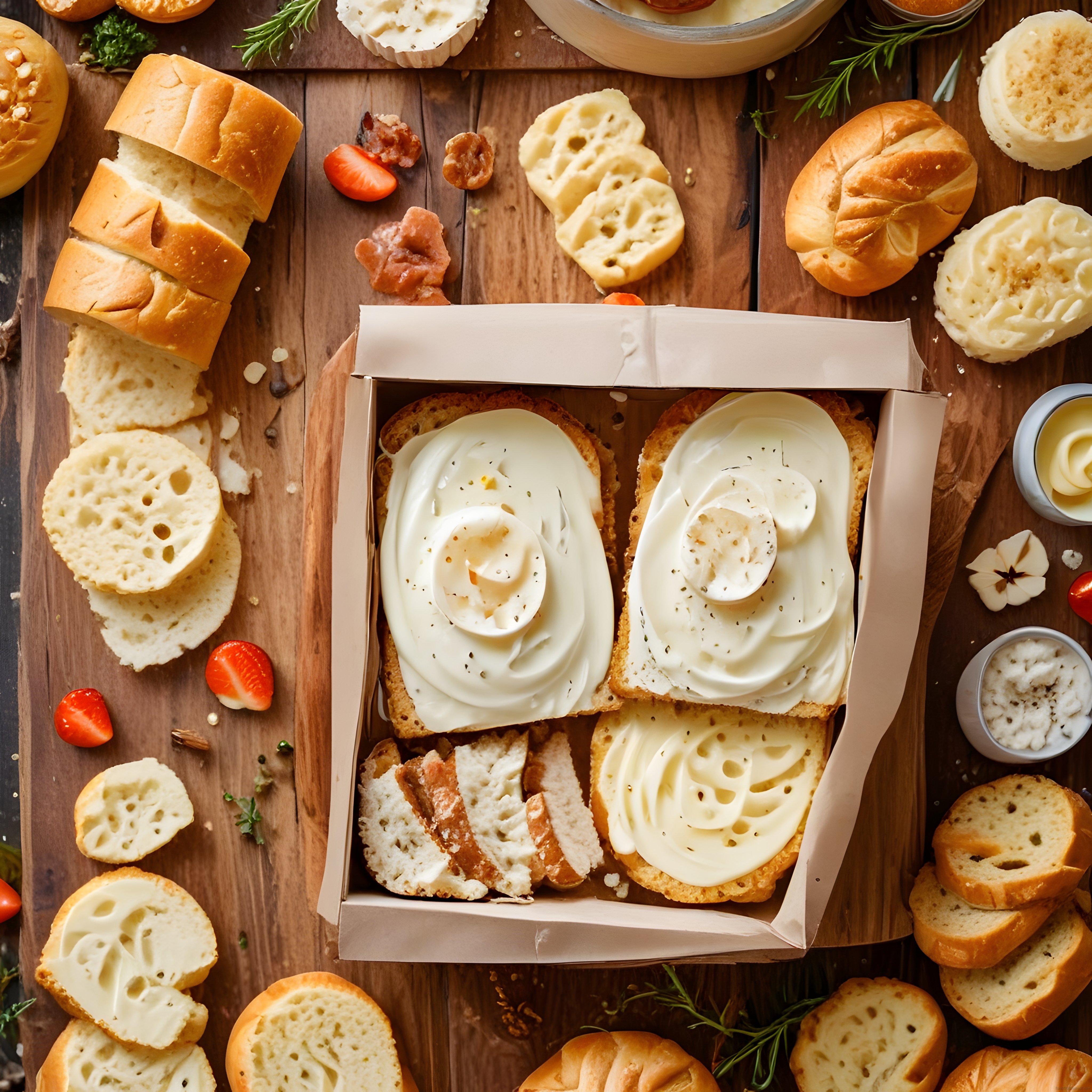 Kahvaltı Sunumu: Taze Ekmek Peynir ve Kremalı Tostlarla Dolu Leziz Brunch Masası