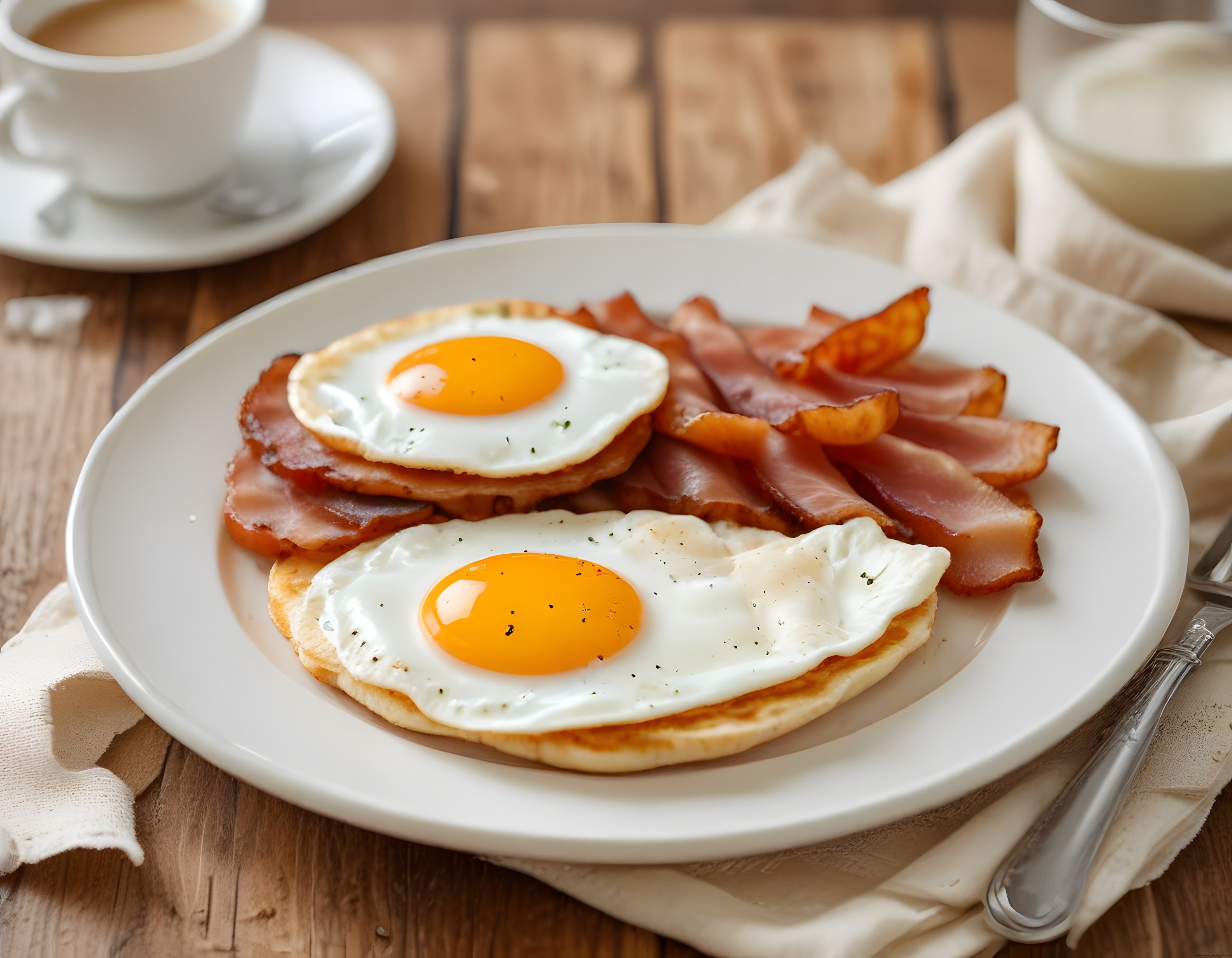 Kahvaltı Tabağında Göz Yumurta ve Çıtır Bacon ile Sıcak Kahve Keyfi