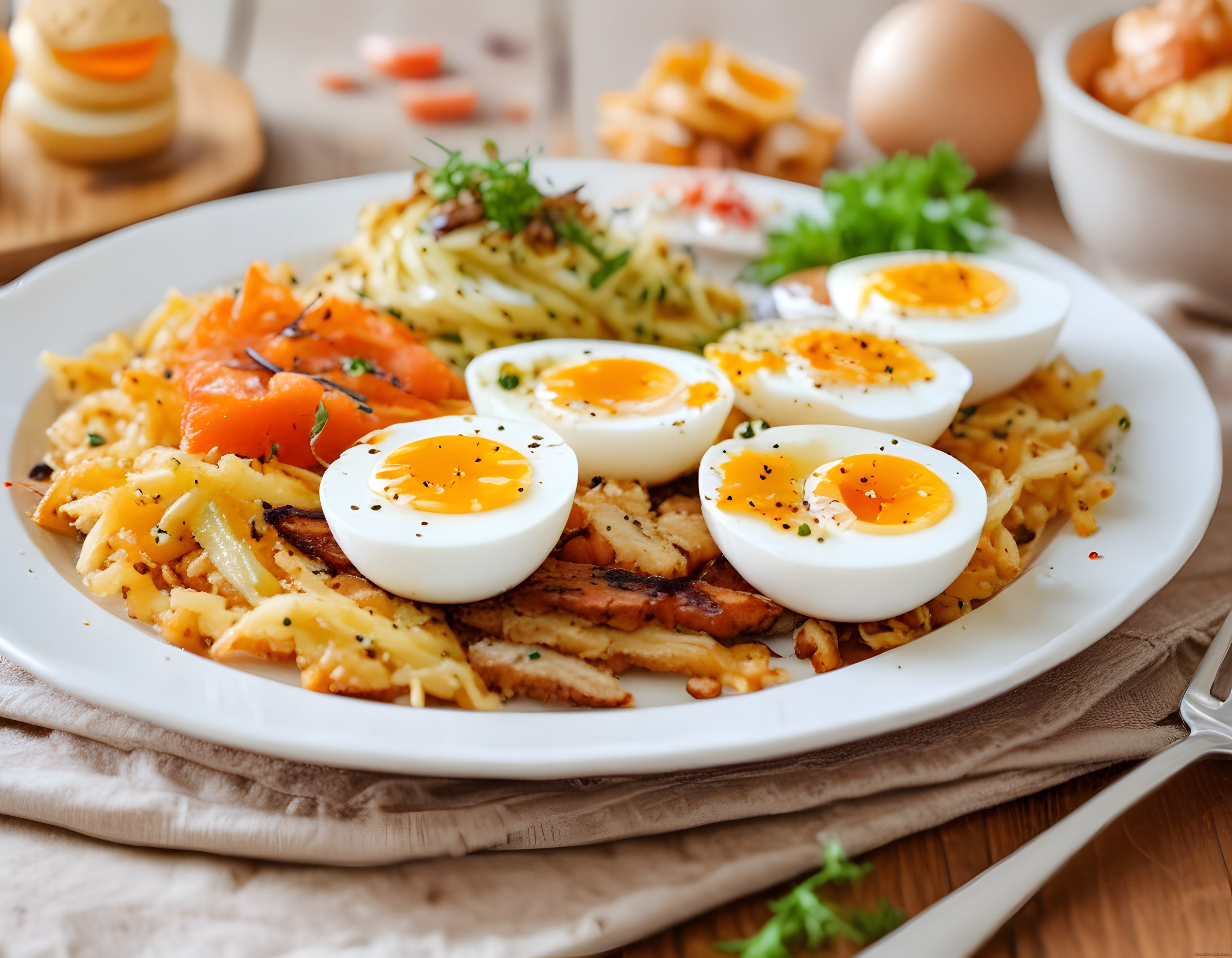 Kahvaltı Tabağında Haşlanmış Yumurta ve Tavuklu Sağlıklı Tarif