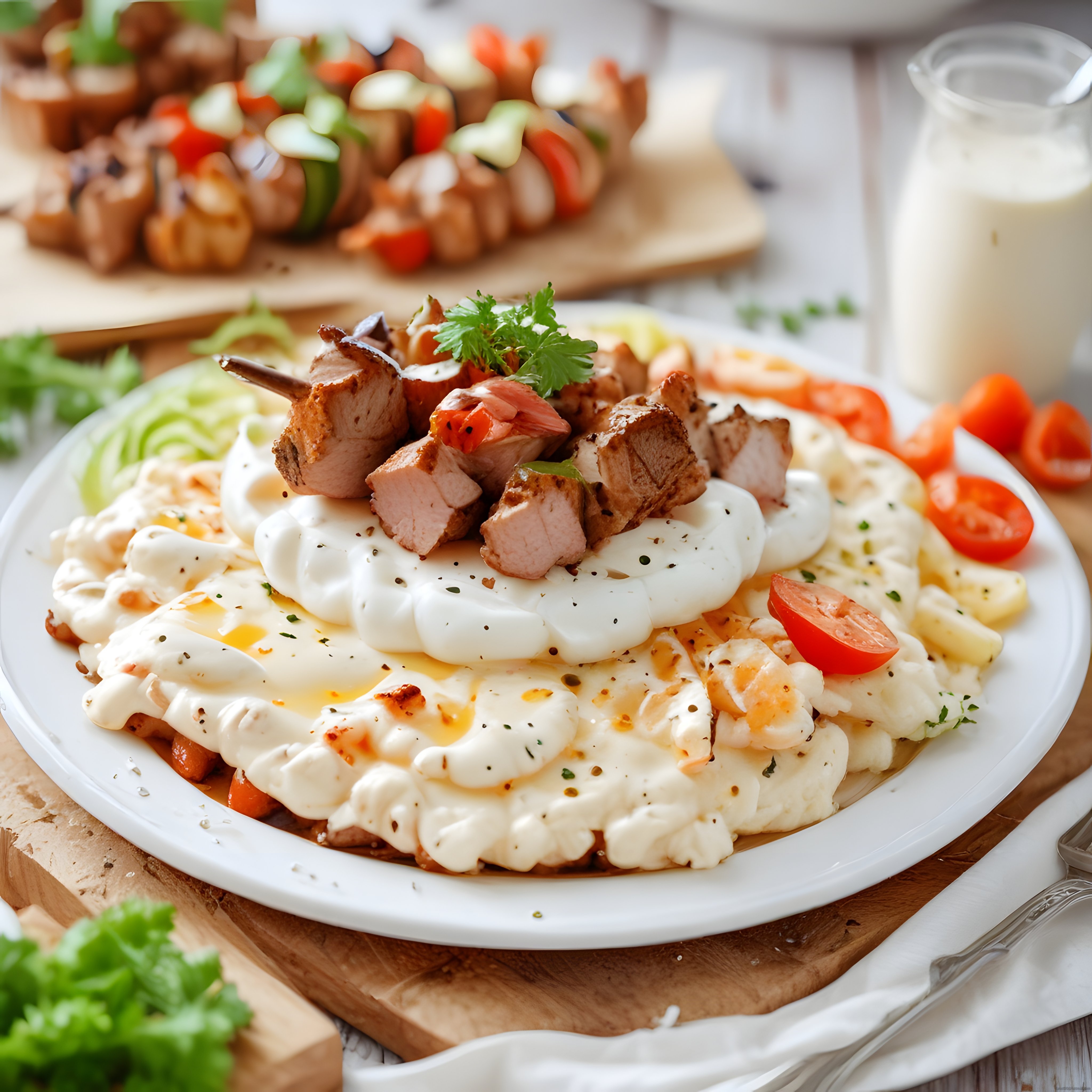 Kahvaltı Tabağında Soslu Yumurta ve Tavuk Eti ile Lezzetli Sunum