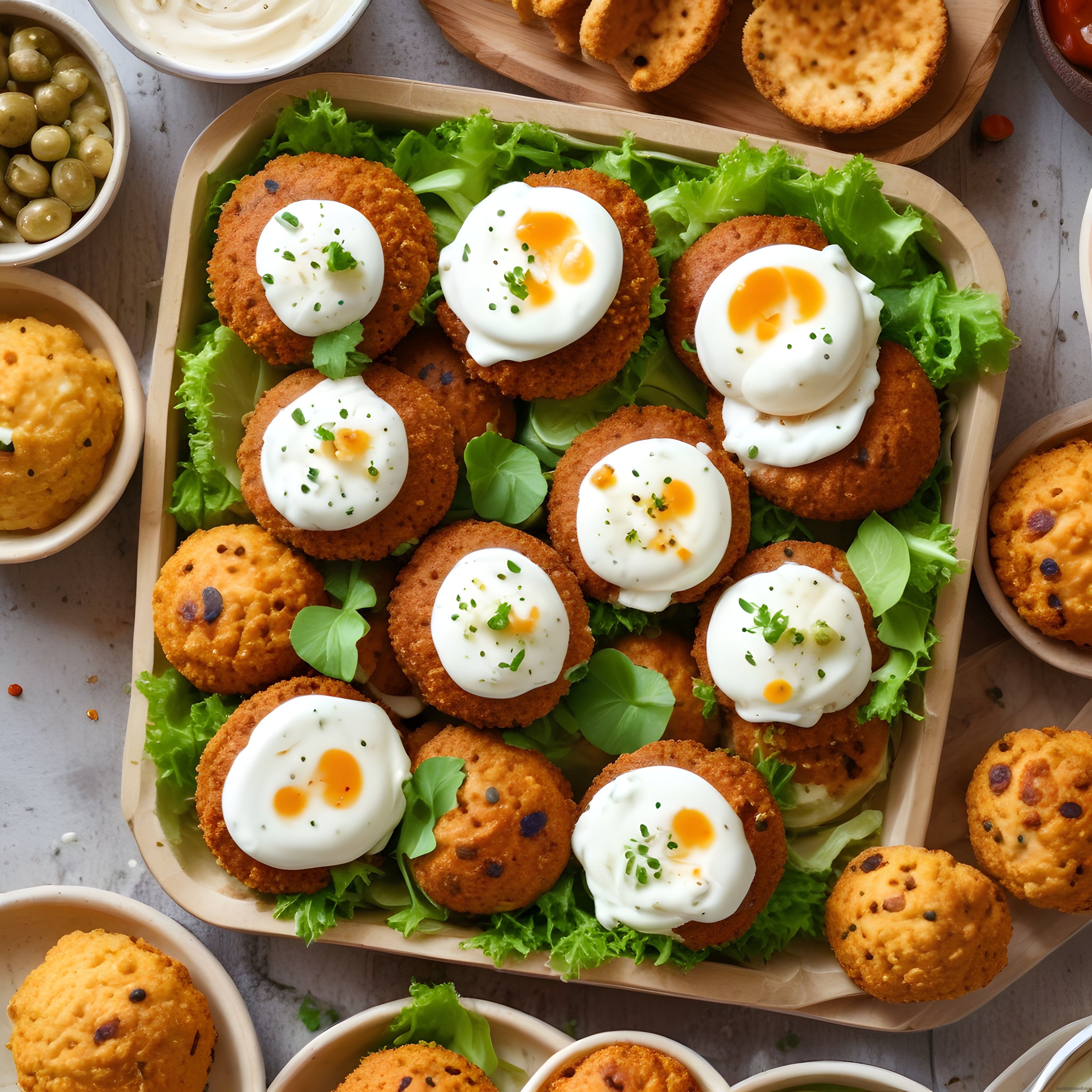 Kahvaltı ve Brunch İçin Kızarmış Çıtır Toplar ile Poşe Yumurta Sunumu