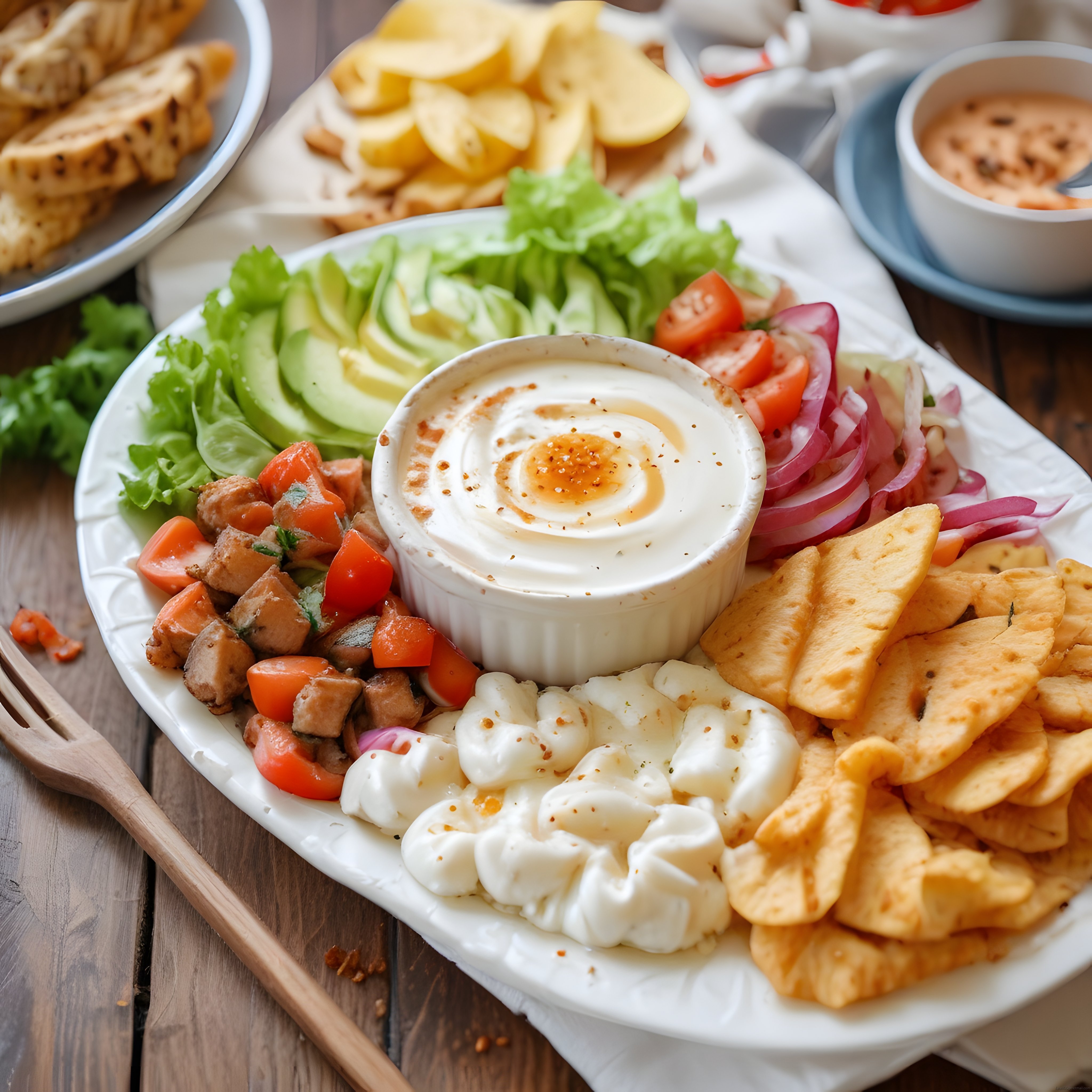 Kahvaltı ve Brunch İçin Lezzetli Dip Soslar, Taze Sebzeler ve Cips Tabağı