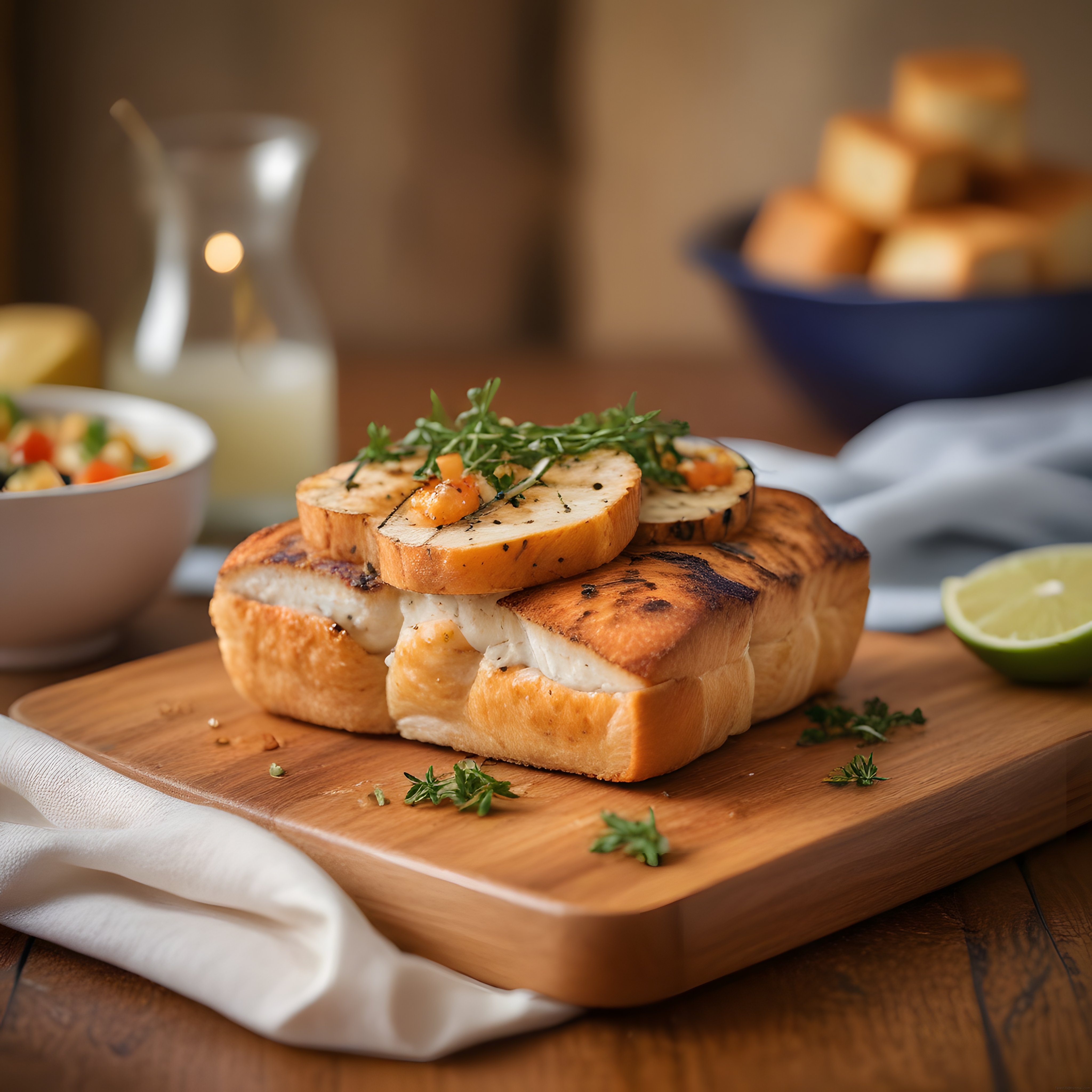 Kahvaltı ve Brunch İçin Taze Otlarla Süslenmiş Peynirli Gurme Tost
