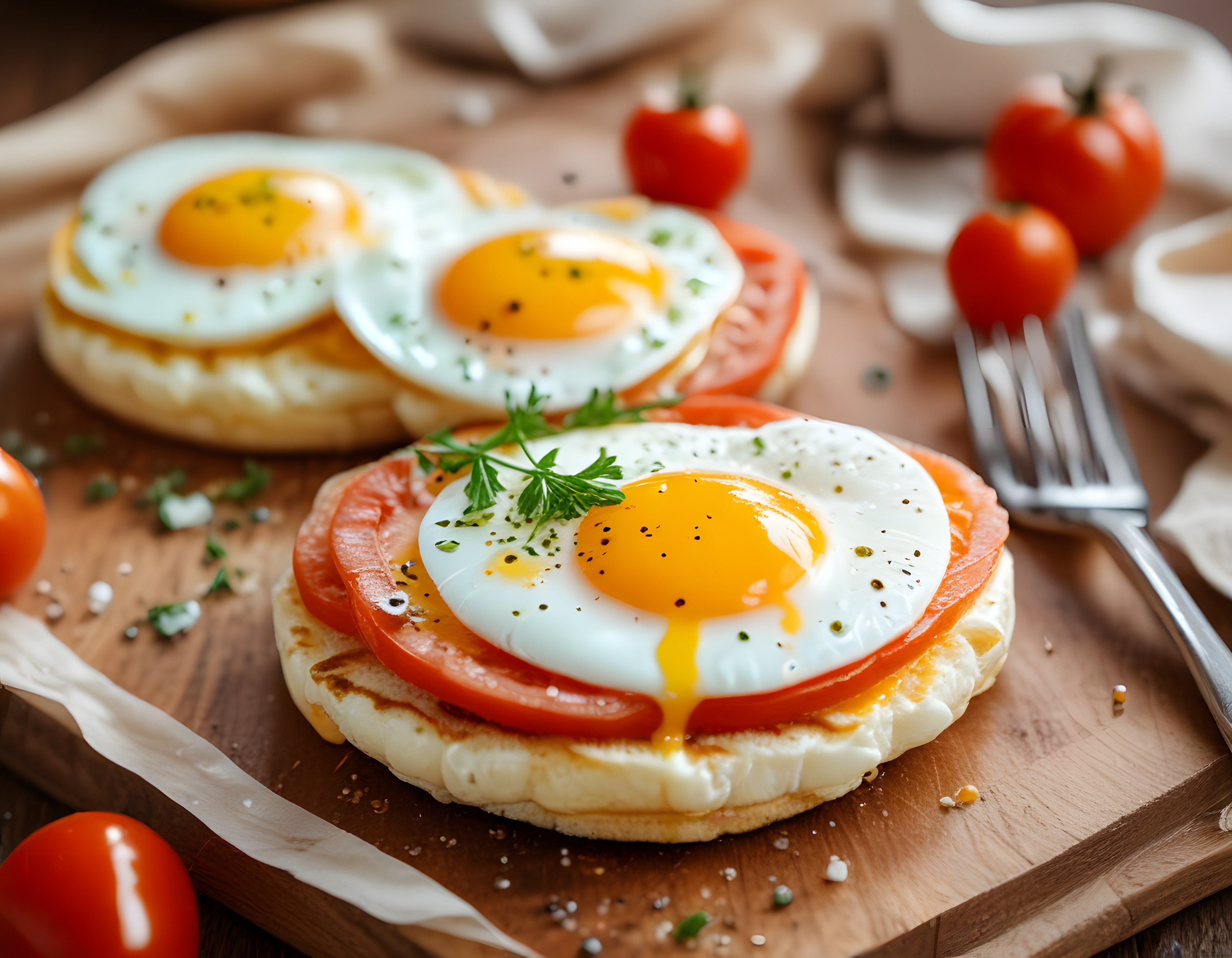 Kahvaltılık Domates ve Yumurtalı Ekmek Üzerinde Nefis Sunum Detayları