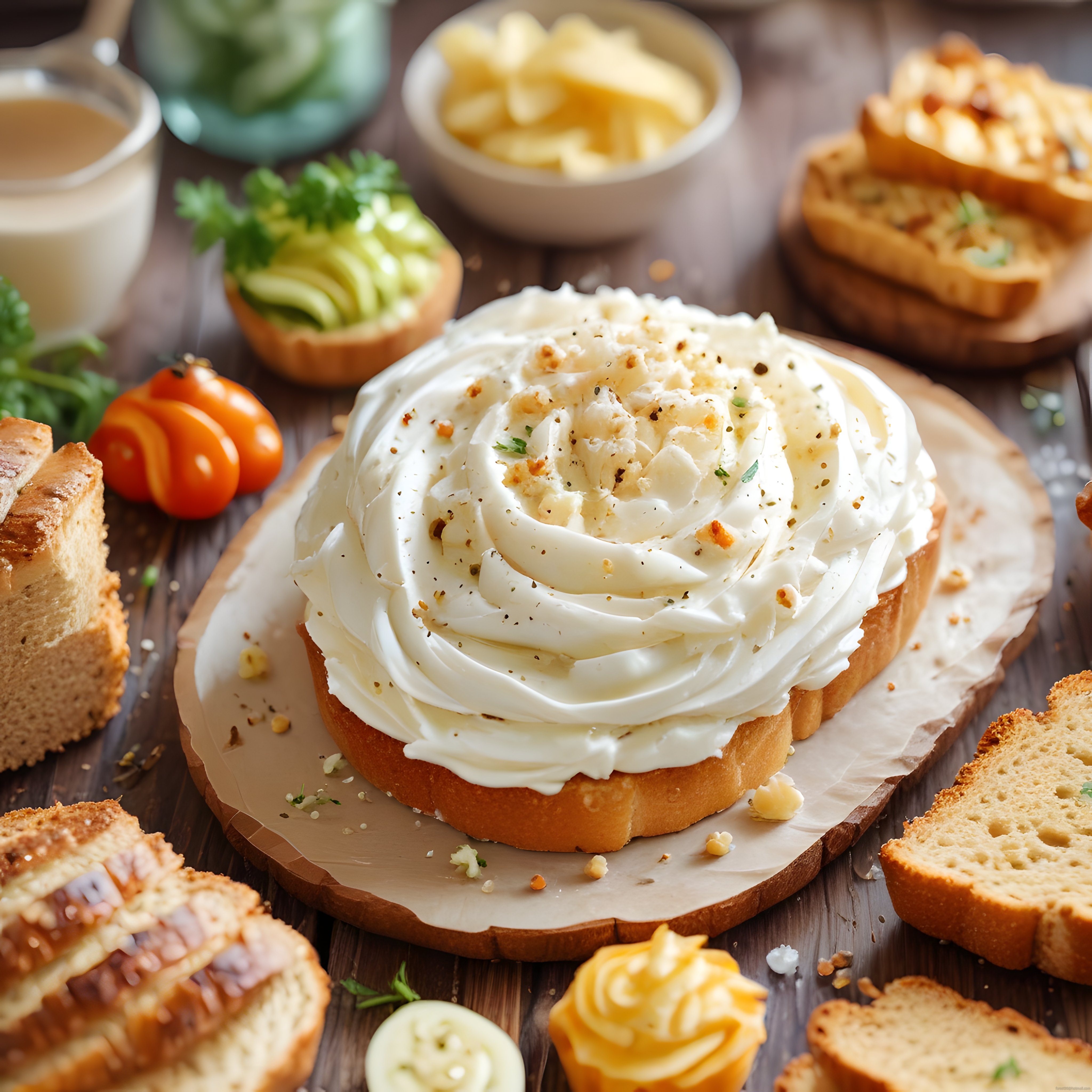 Kahvaltılık Ekmek Üzeri Labne Peynir ve Taze Sebzelerle Brunch Sunumu