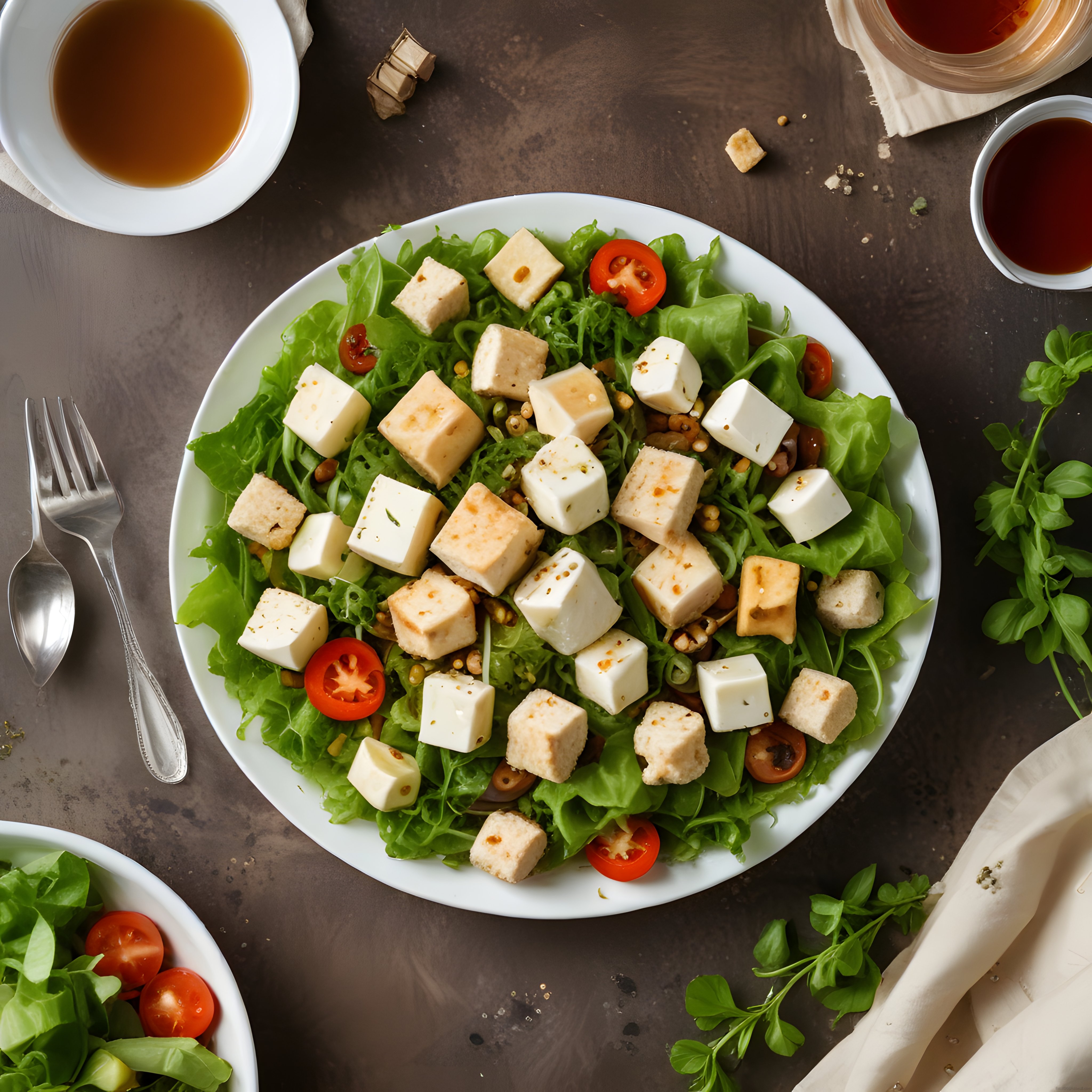 Kahvaltılık Hellim Peynirli Domatesli ve Cevizli Taze Yeşillik Salatası