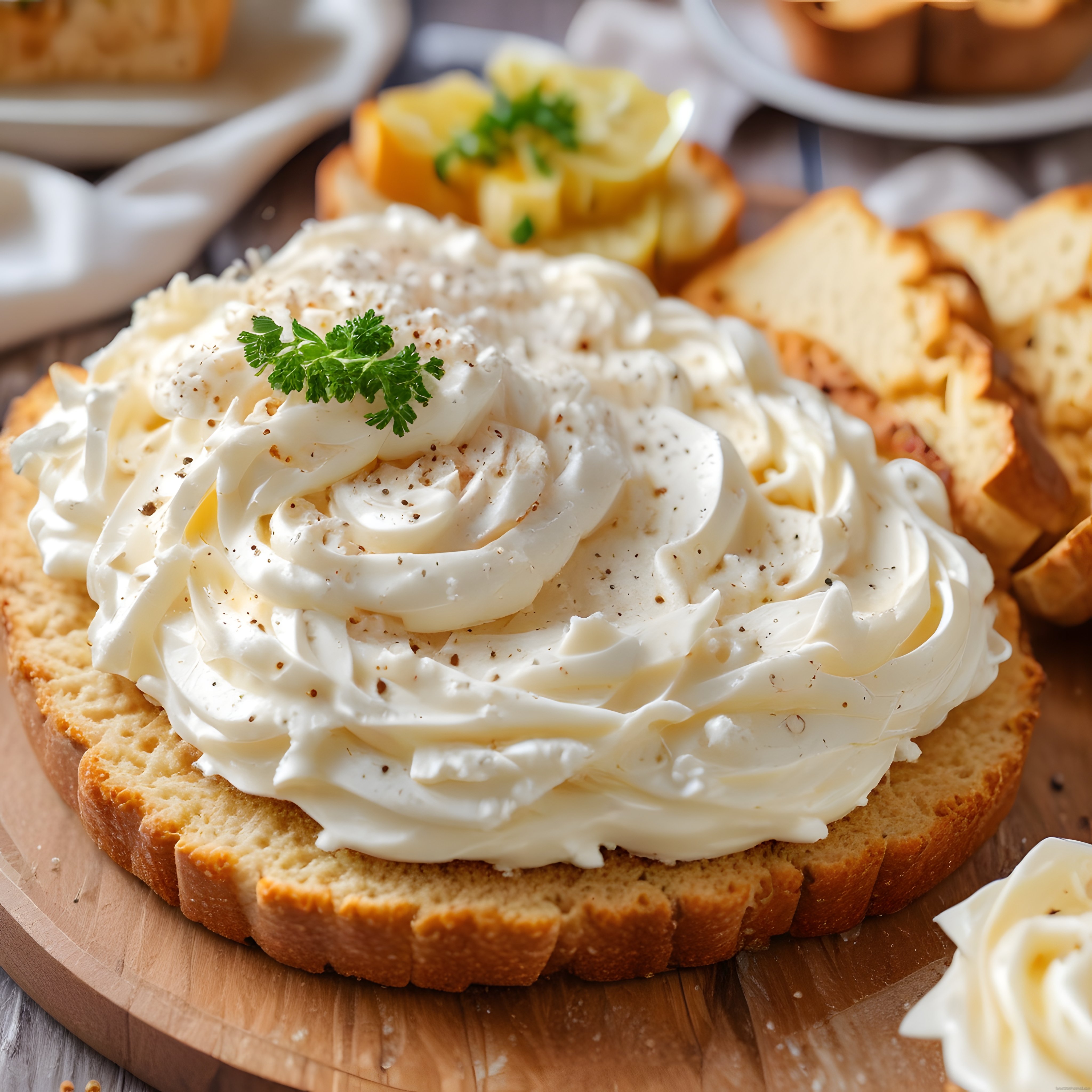 Kahvaltılık Krem Peynirli ve Taze Maydanozlu Tost Ekmekleri Sunumu