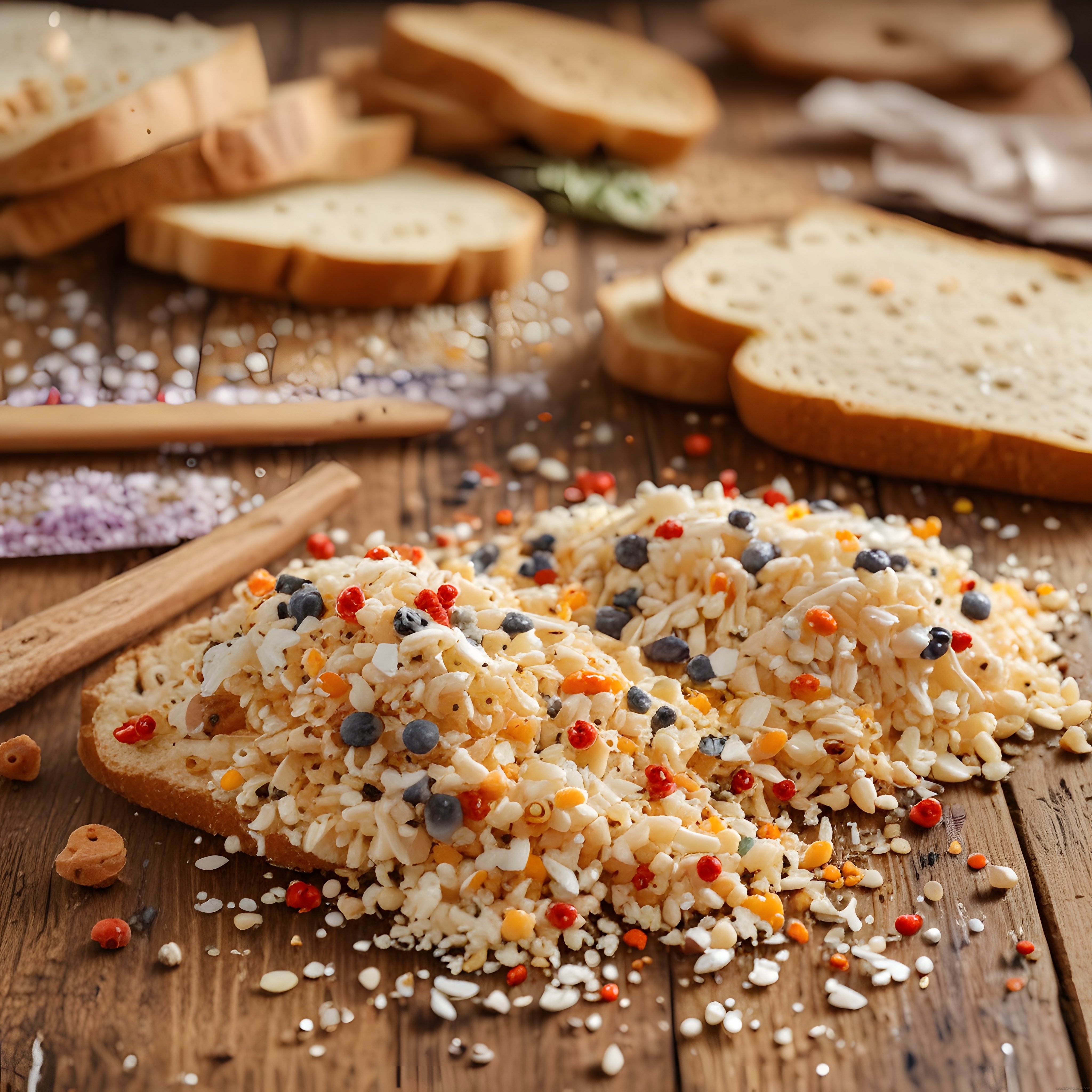 Kahvaltılık Rende Peynir ve Renkli Biber Taneli Ekmek Dilimleri