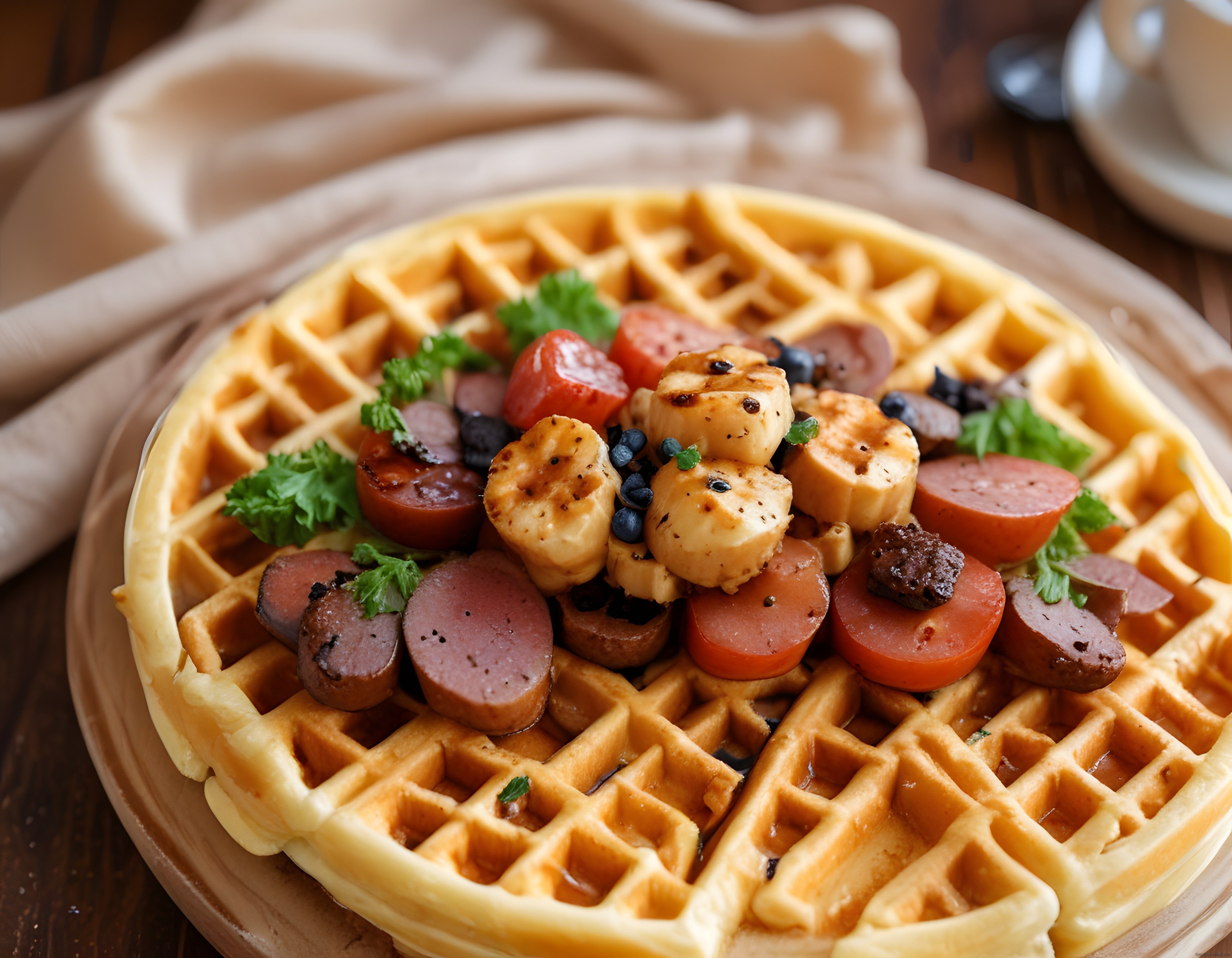 Kahvaltılık Tuzlu Waffle Tarifi: Sosis ve Taze Domatesle Süslenmiş Lezzet