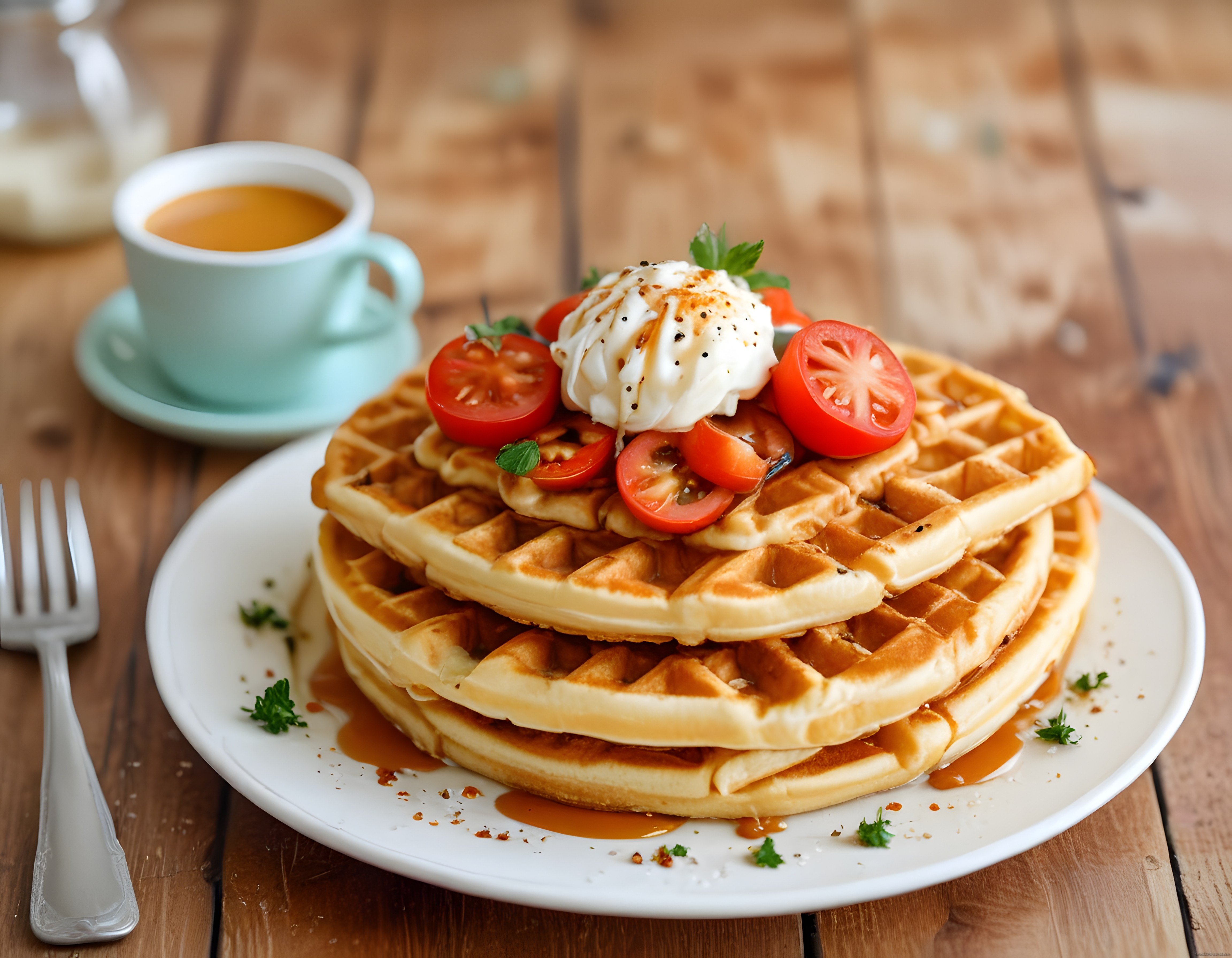 Kahvaltılık Tuzlu Waffle ve Poşe Yumurta: Sıcak Çay Eşliğinde Leziz Sunum