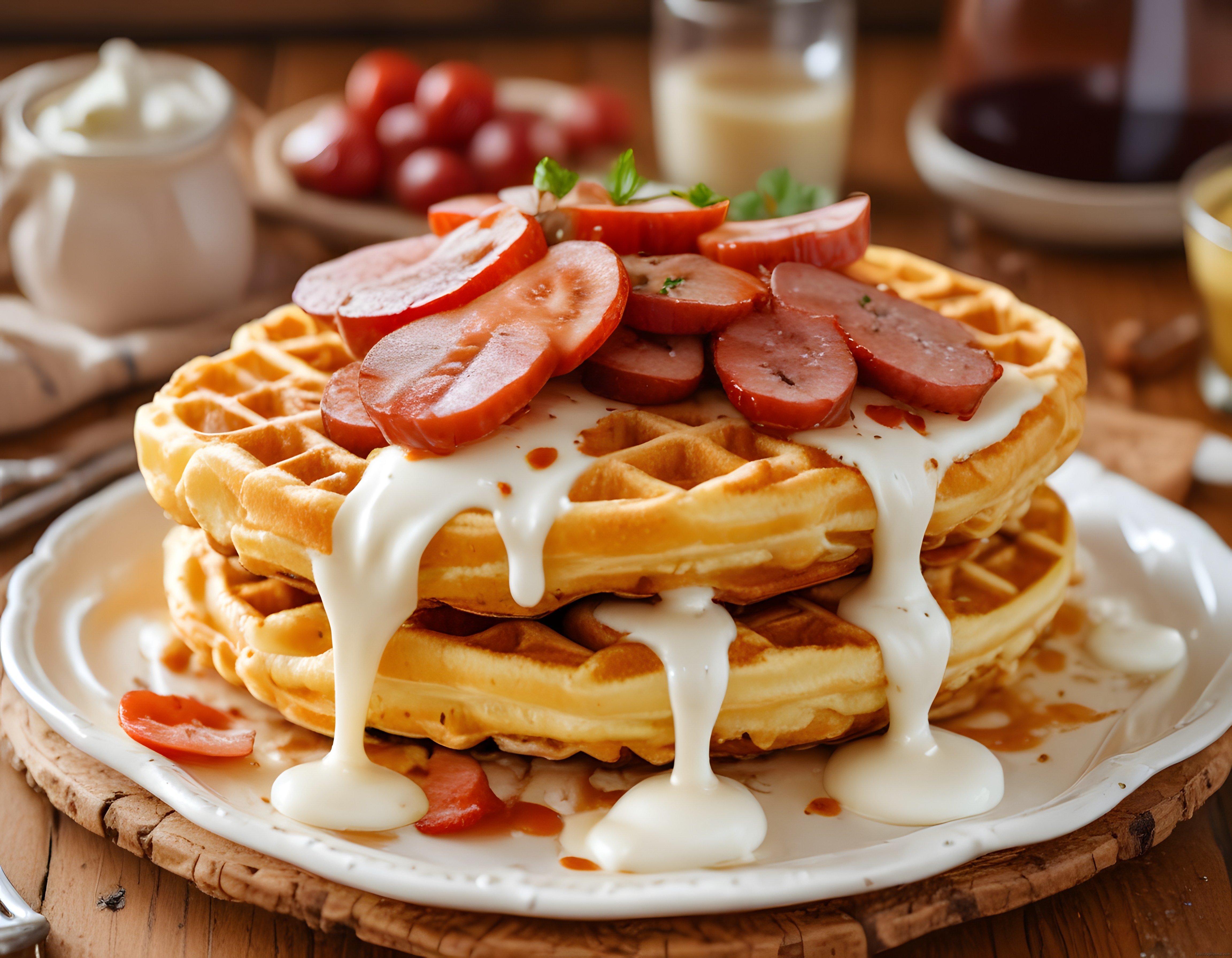 kahvaltılık waffle tarifi sucuklu ve peynir soslu nefis lezzet